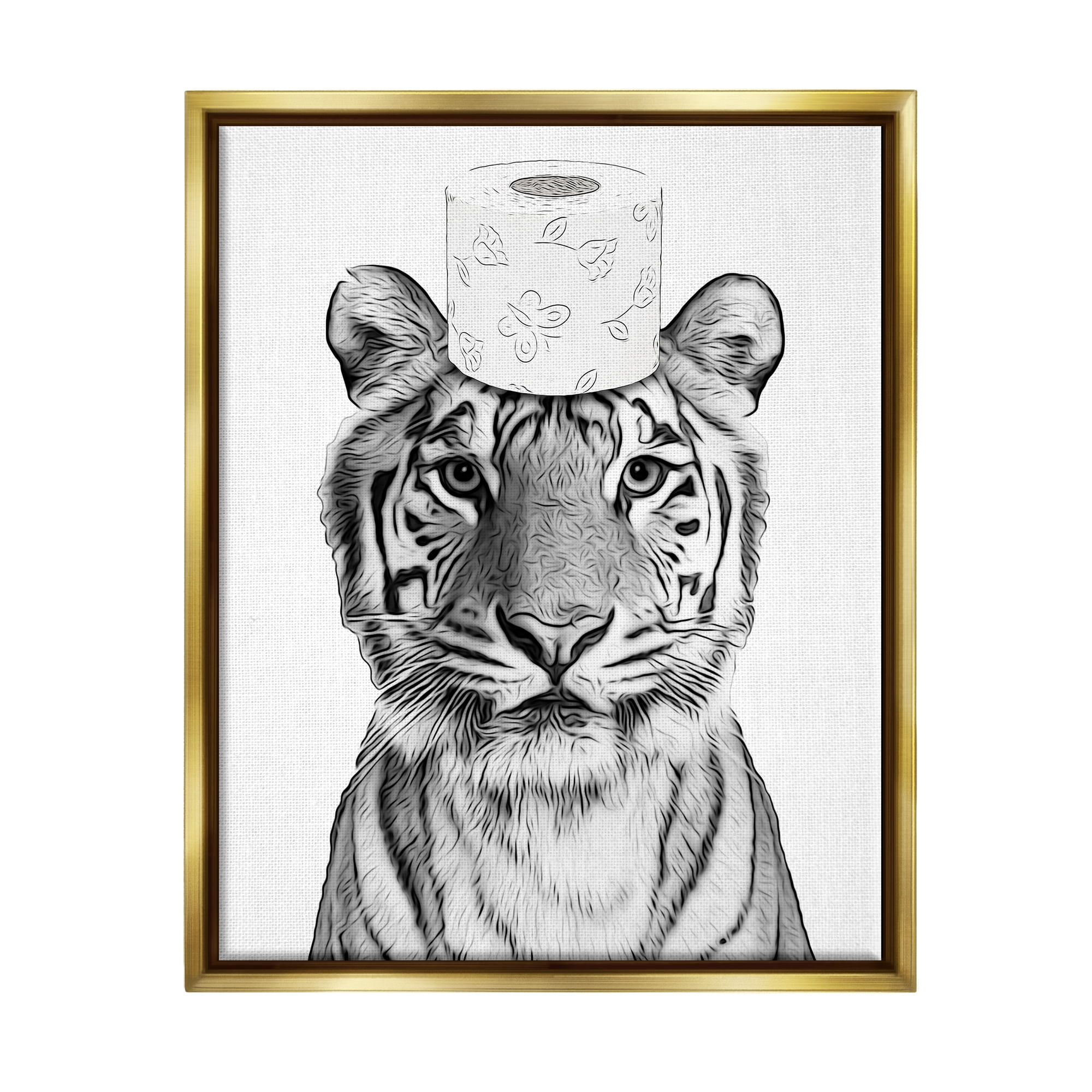 Stupell Industries Tiger Toilet Paper Bathroom Animals & Insects Painting Gold Floater Framed Art Print Wall Art