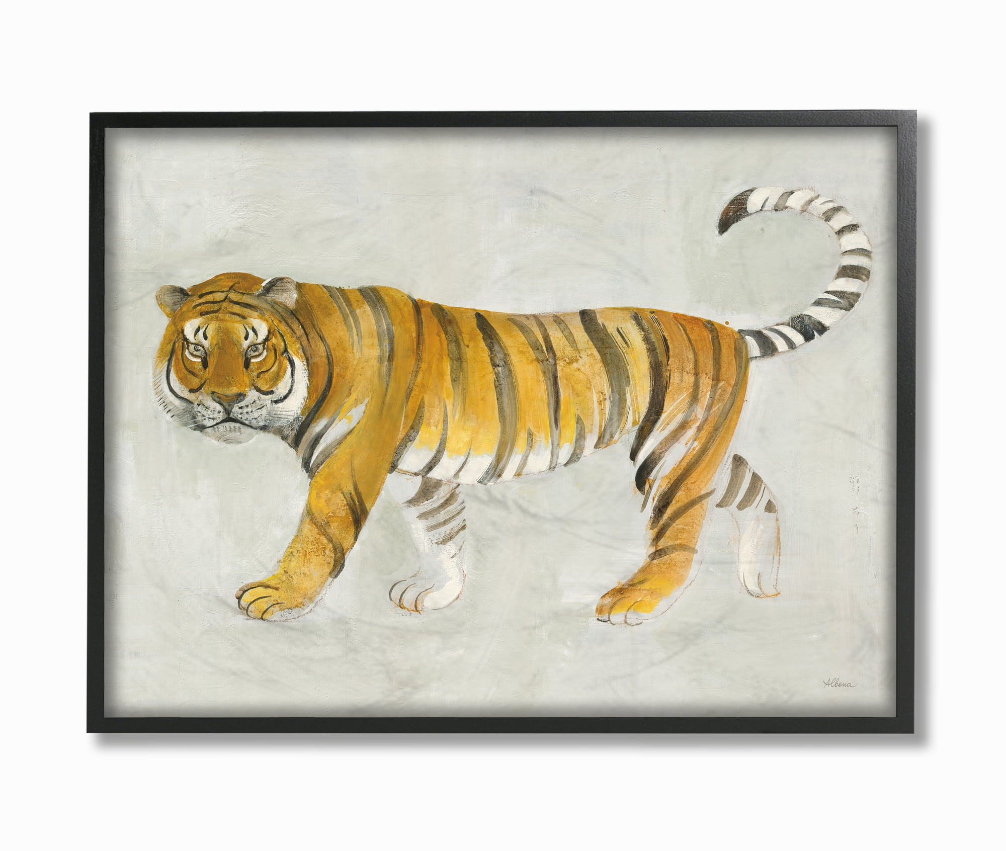 Stupell Industries Tiger Walk Large Cat Animal Watercolor Painting Black Framed Wall Art, 11 x 14, byMiranda Thomas