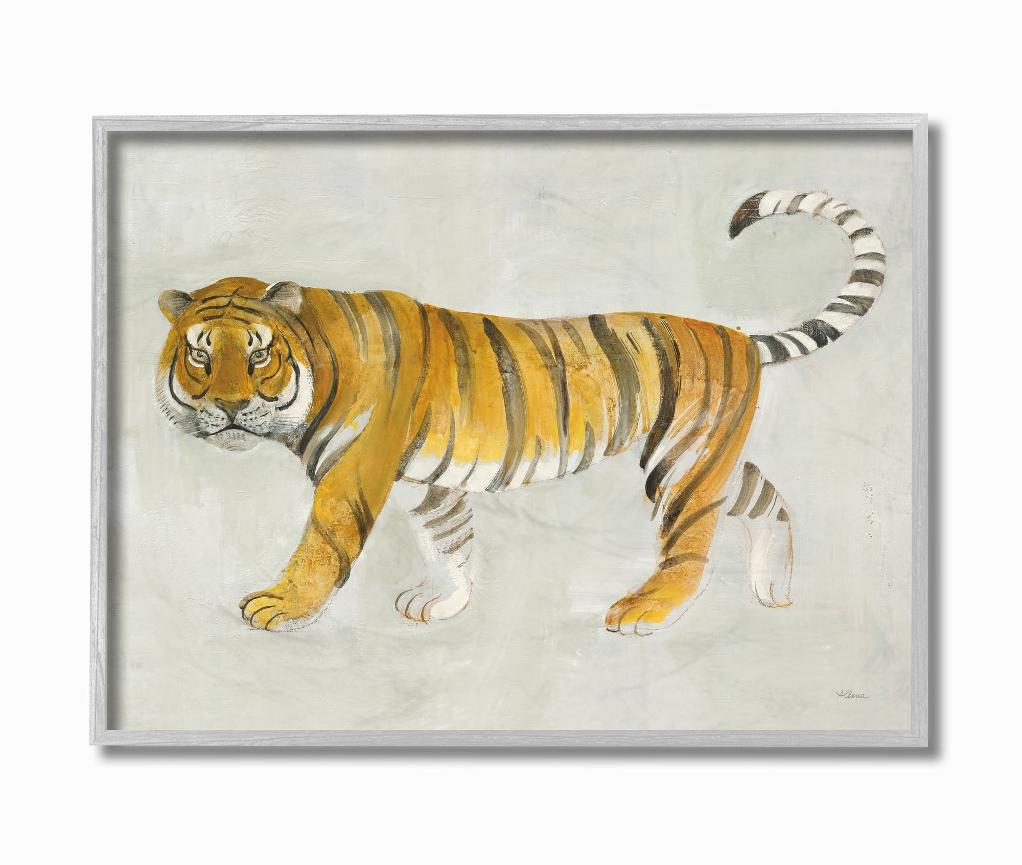 Stupell Industries Tiger Walk Large Cat Animal Watercolor Painting Gray Framed Wall Art, 16 x 20, byMiranda Thomas
