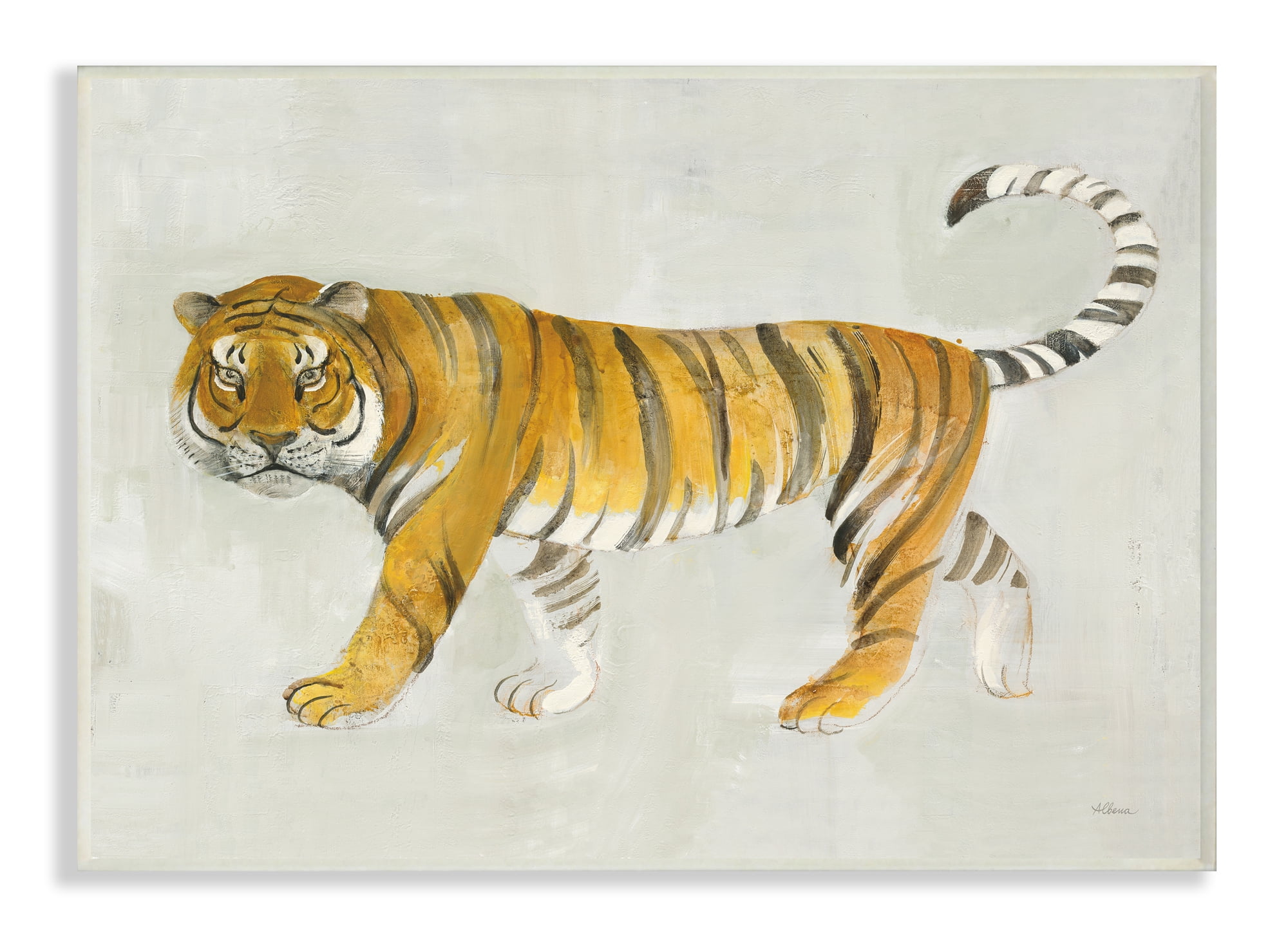 Stupell Industries Tiger Walk Large Cat Animal Watercolor Painting Wood Plaque by Miranda Thomas