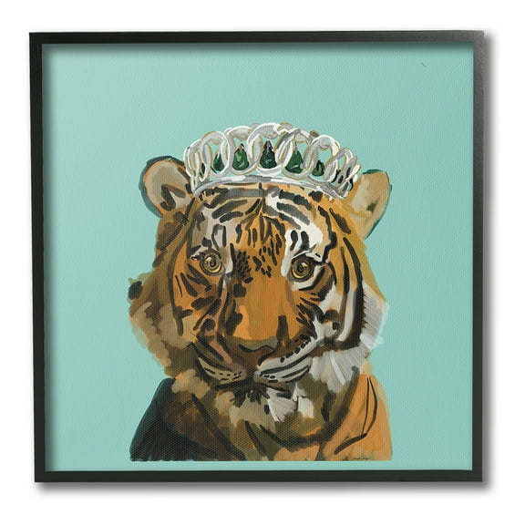 Stupell Industries Tiger Wearing Crown Animals & Insects Painting Black Framed Art Print Wall Art, 12 x 12