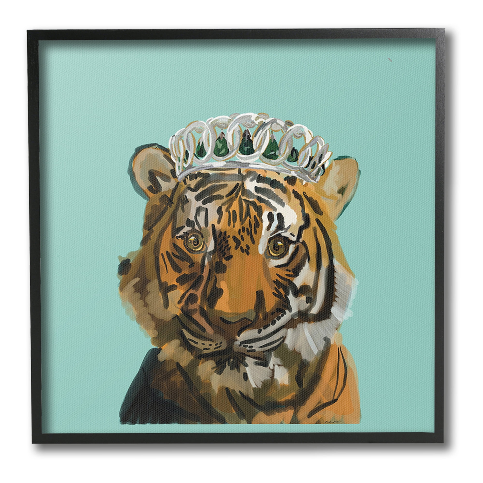 Stupell Industries Tiger Wearing Crown Animals & Insects Painting Black Framed Art Print Wall Art, 24 x 24