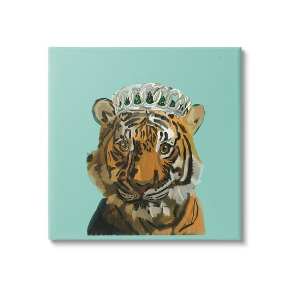 Stupell Industries Tiger Wearing Crown Animals & Insects Painting Gallery Wrapped Canvas Art Print Wall Art, 17 x 17