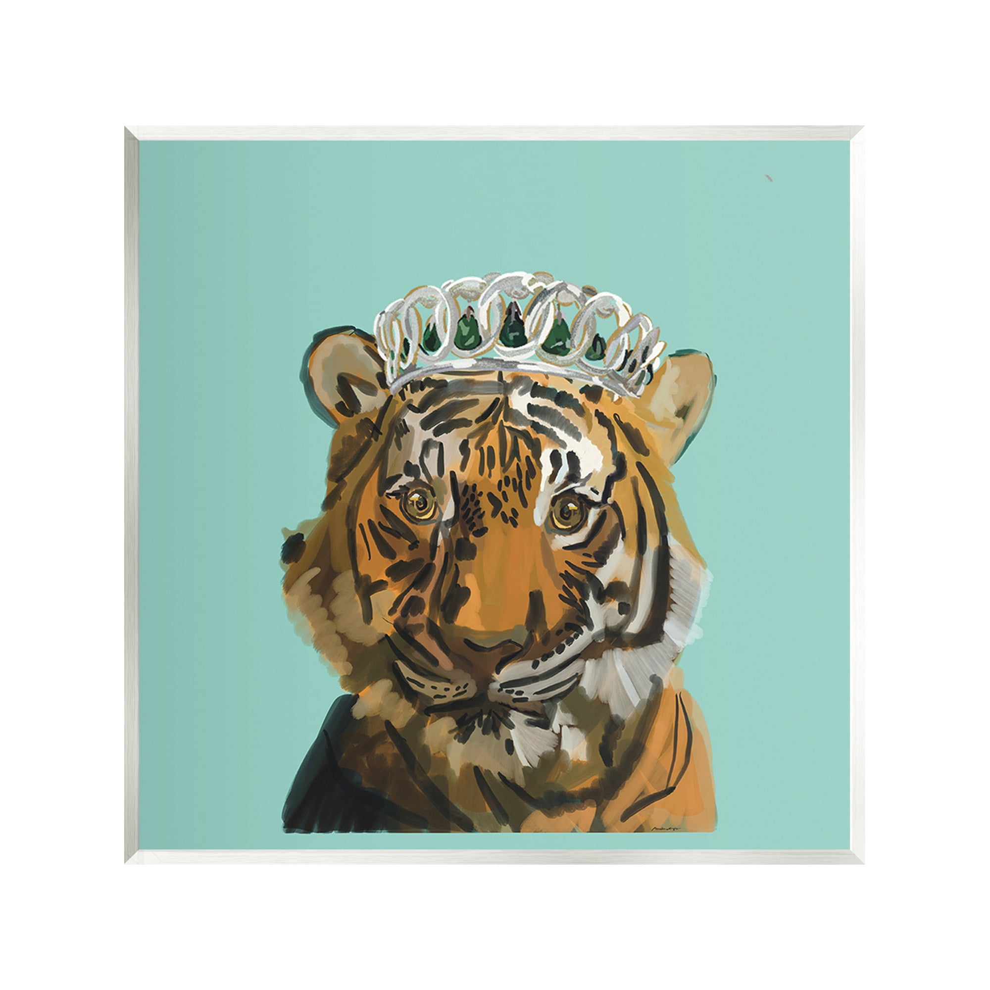 Stupell Industries Tiger Wearing Crown Animals & Insects Painting Unframed Art Print Wall Art, 12 x 12