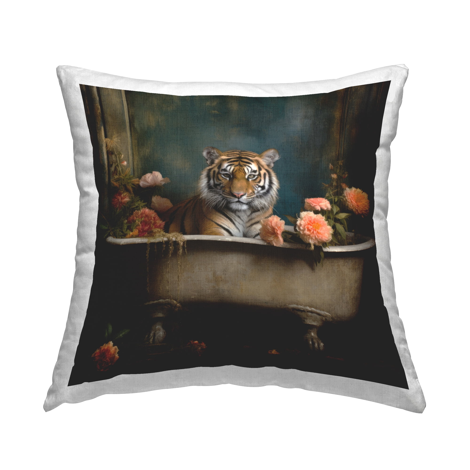 Stupell Industries Tiger in Antique Tub Decorative Printed Throw Pillow, 18 x 18
