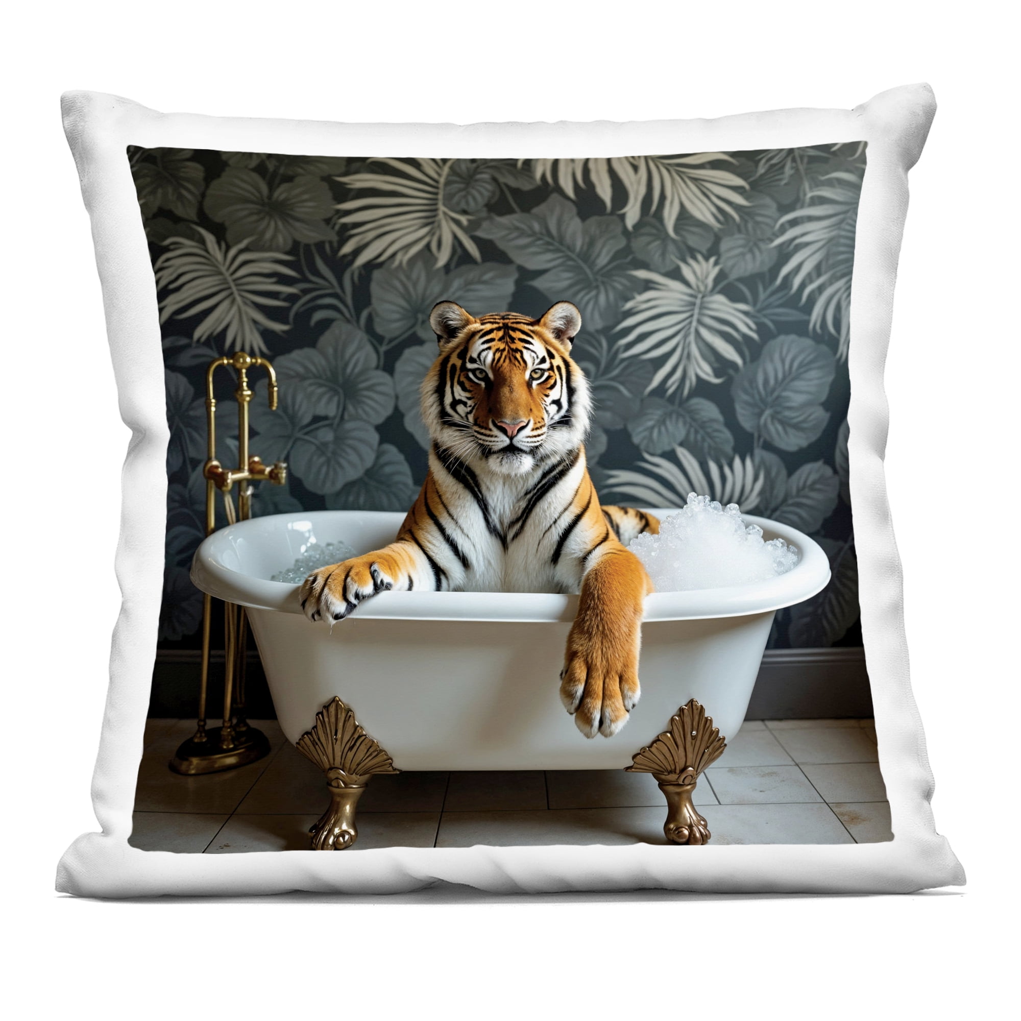 Stupell Industries Tiger in Exotic Bubble Bath Decorative Printed Throw Pillow, design by Lettered and Lined