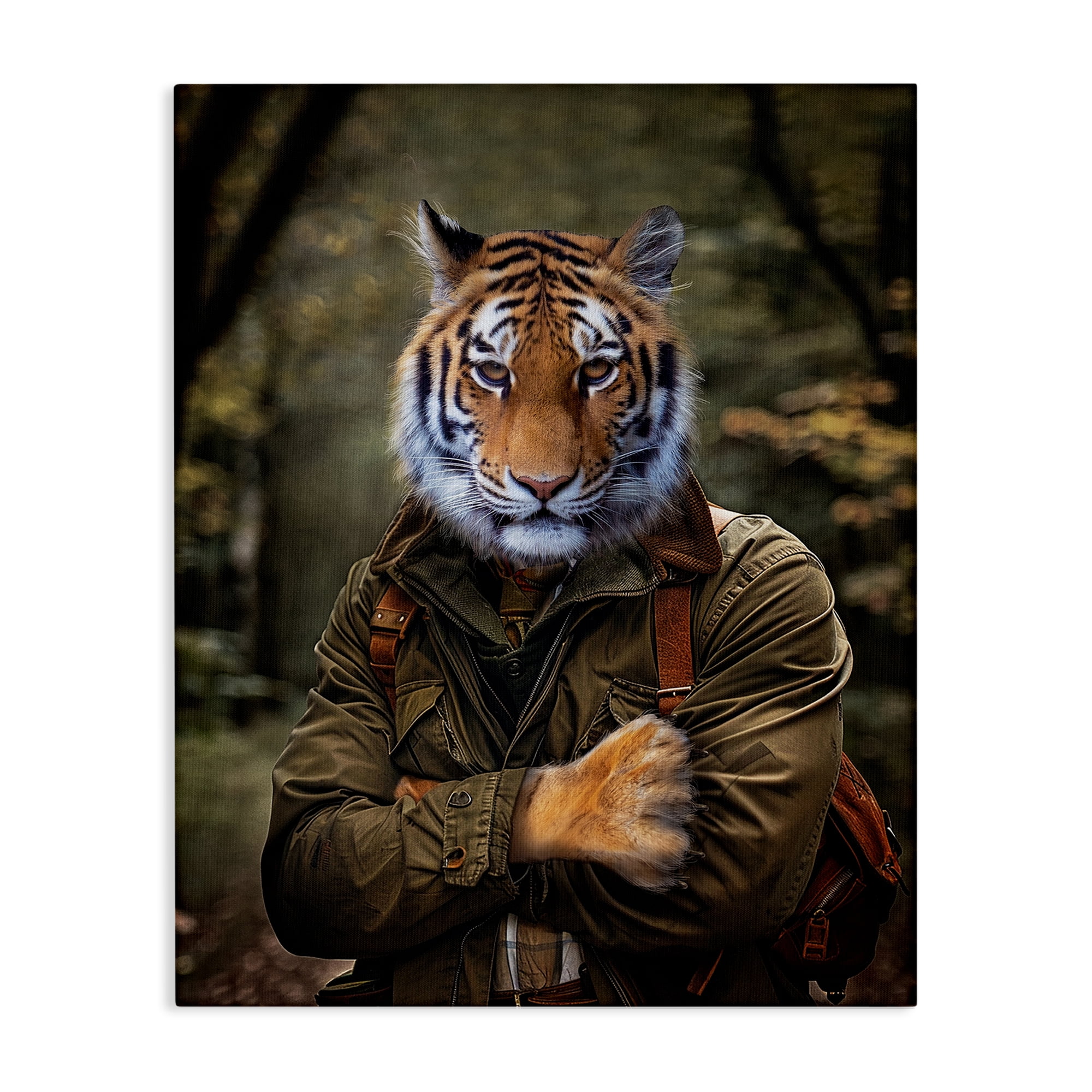 Stupell Industries Tiger in Hiking Attire Animals & Insects Painting Gallery Wrapped Canvas Art Print Wall Art, 24 x 30