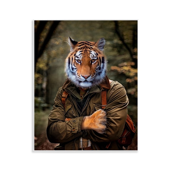 Stupell Industries Tiger in Hiking Attire Animals & Insects Painting Unframed Art Print Wall Art, 11 x 14