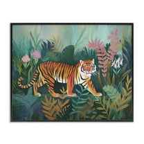 Stupell Industries Tiger in Jungle Leaves Animals & Insects Painting Black Framed Art Print Wall Art, 14 x 11