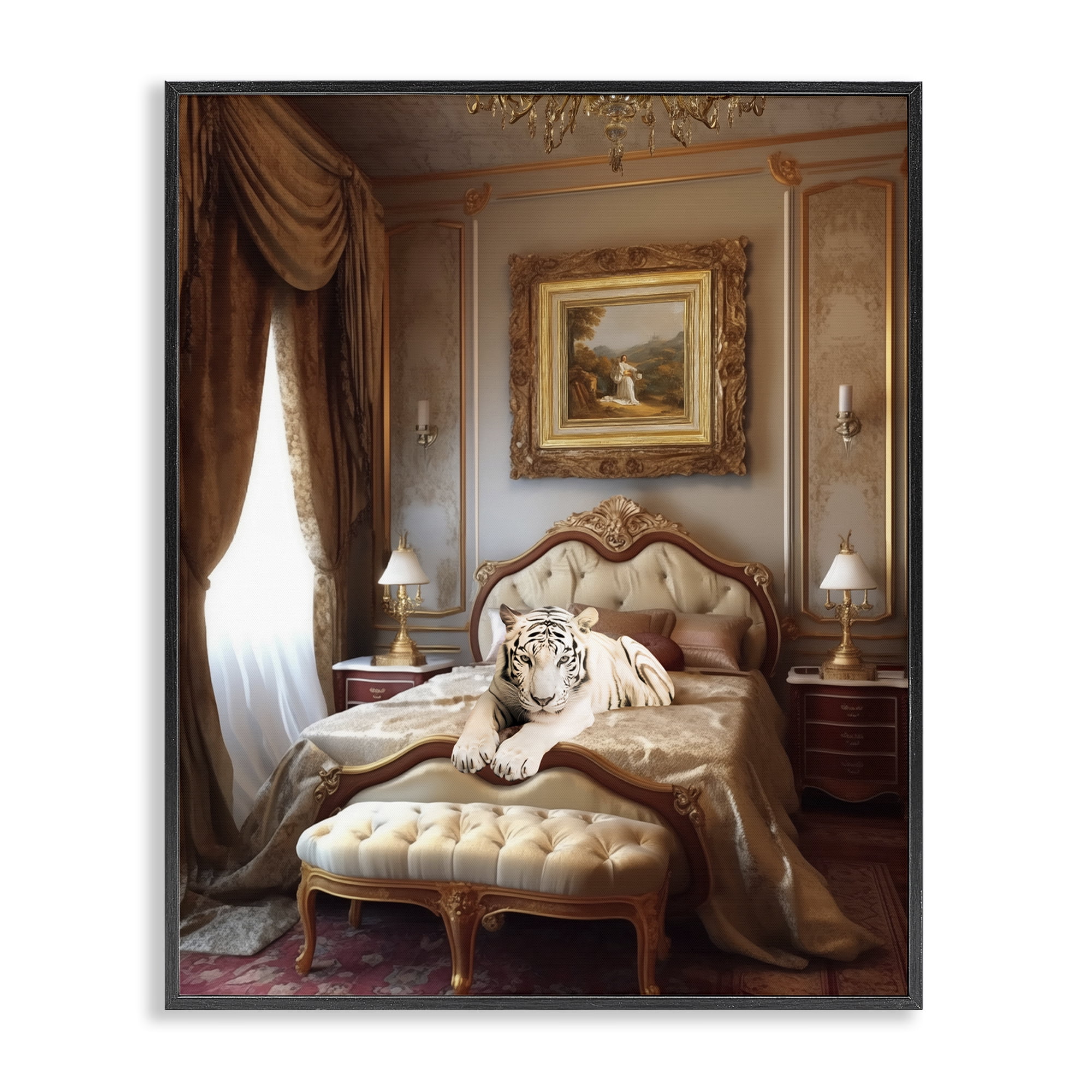 Stupell Industries Tiger in Regal Room Animals Painting Black Framed Art Print Wall Art, 24 x 30