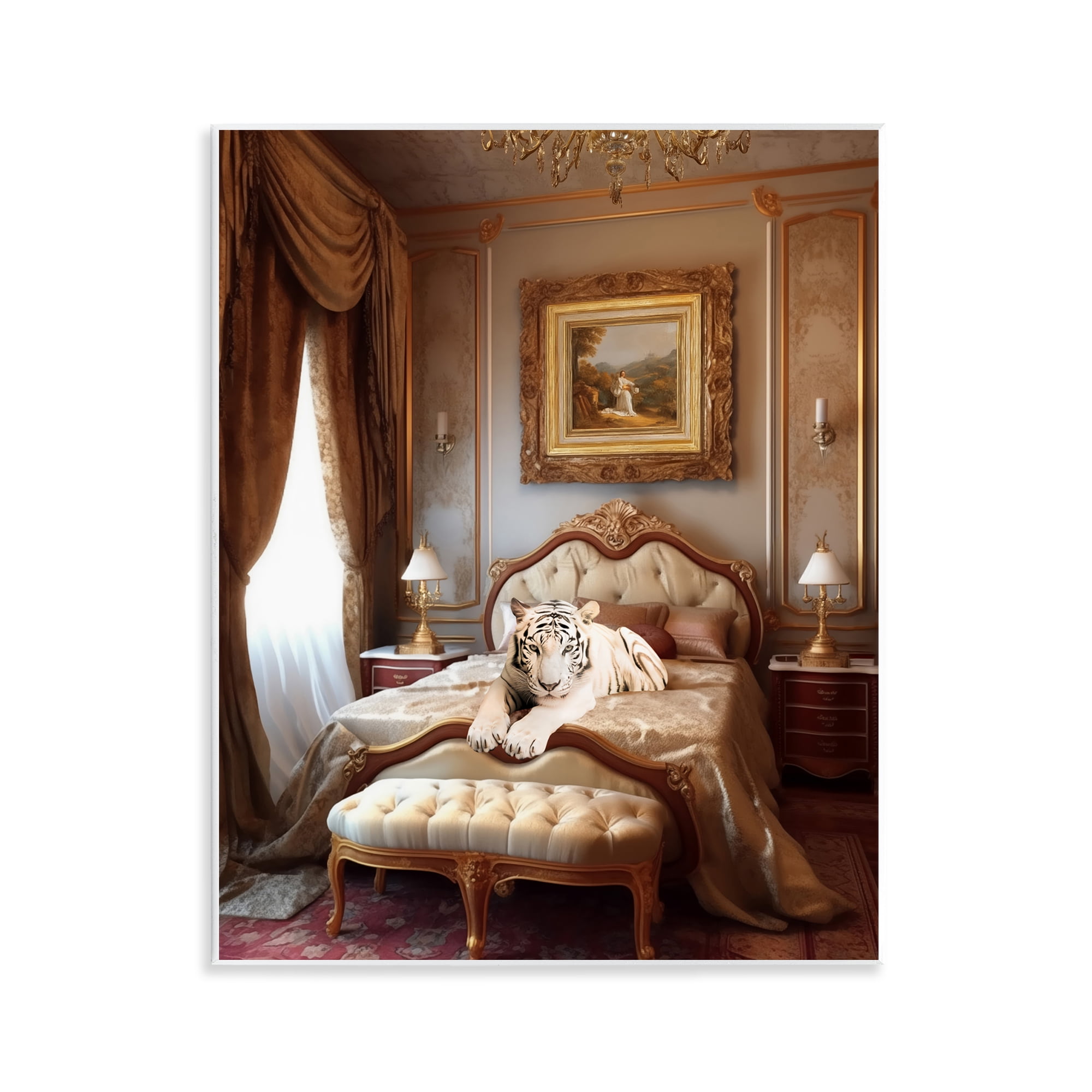 Stupell Industries Tiger in Regal Room Animals Painting Unframed Art Print Wall Art, 11 x 14