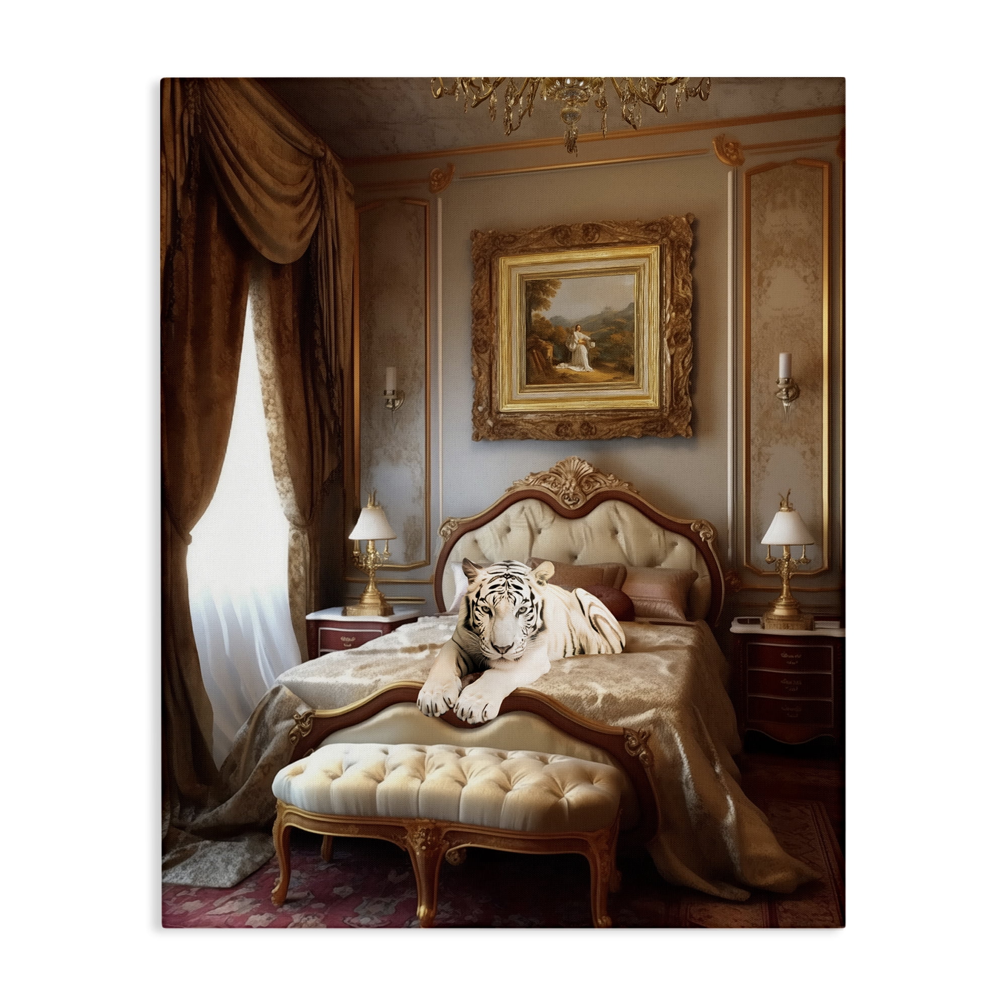 Stupell Industries Tiger in Regal Room Animals Painting Wrapped Canvas Art Print Wall Art, 36 x 48