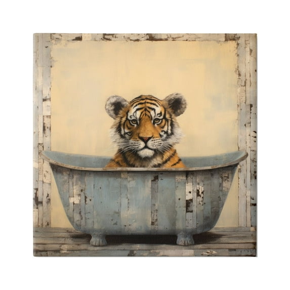 Stupell Industries Tiger in Rustic Tub Animals & Insects Painting Gallery Wrapped Canvas Art Print Wall Art, 17 x 17