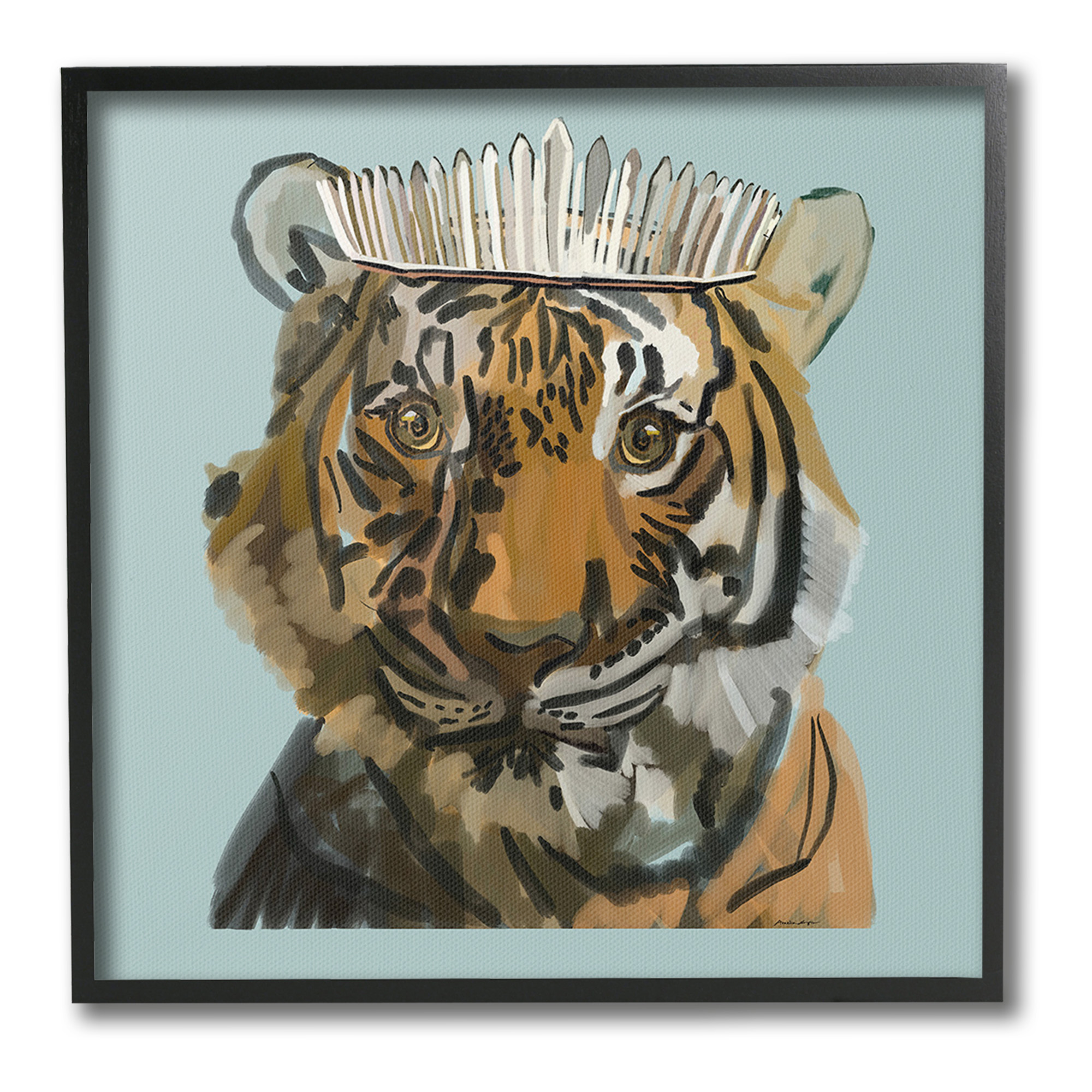Stupell Industries Tiger in Tiara Portrait Animals & Insects Painting Black Framed Art Print Wall Art, 24 x 24