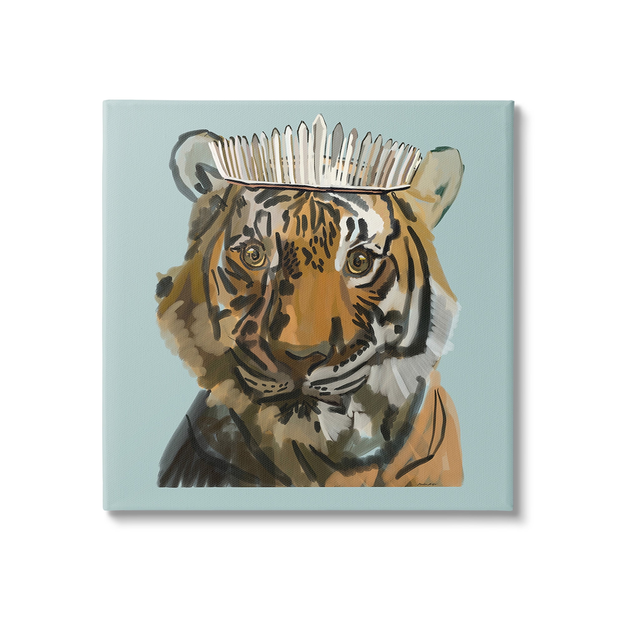 Stupell Industries Tiger in Tiara Portrait Animals & Insects Painting Gallery Wrapped Canvas Art Print Wall Art, 30 x 30