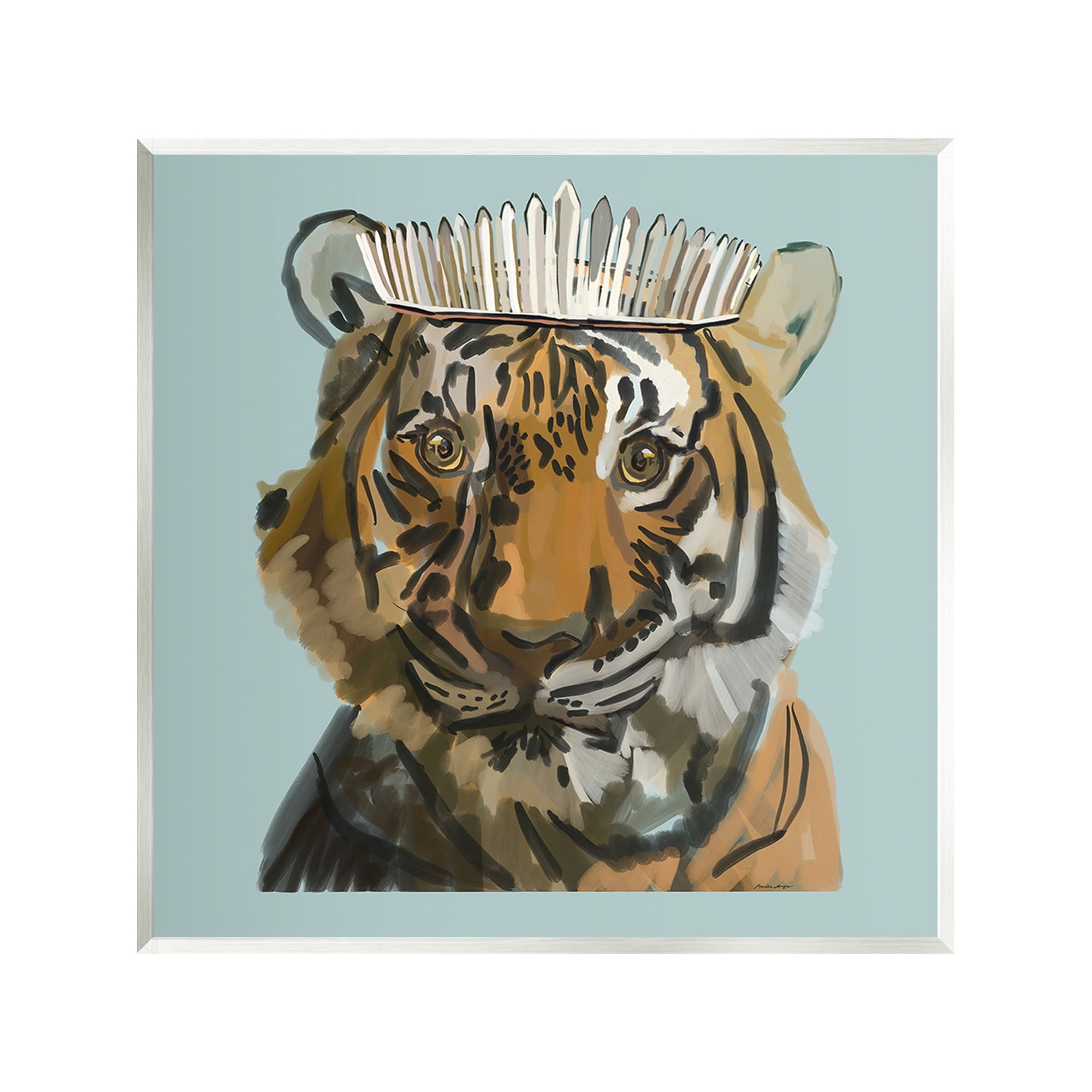 Stupell Industries Tiger in Tiara Portrait Animals & Insects Painting Unframed Art Print Wall Art, 12 x 12