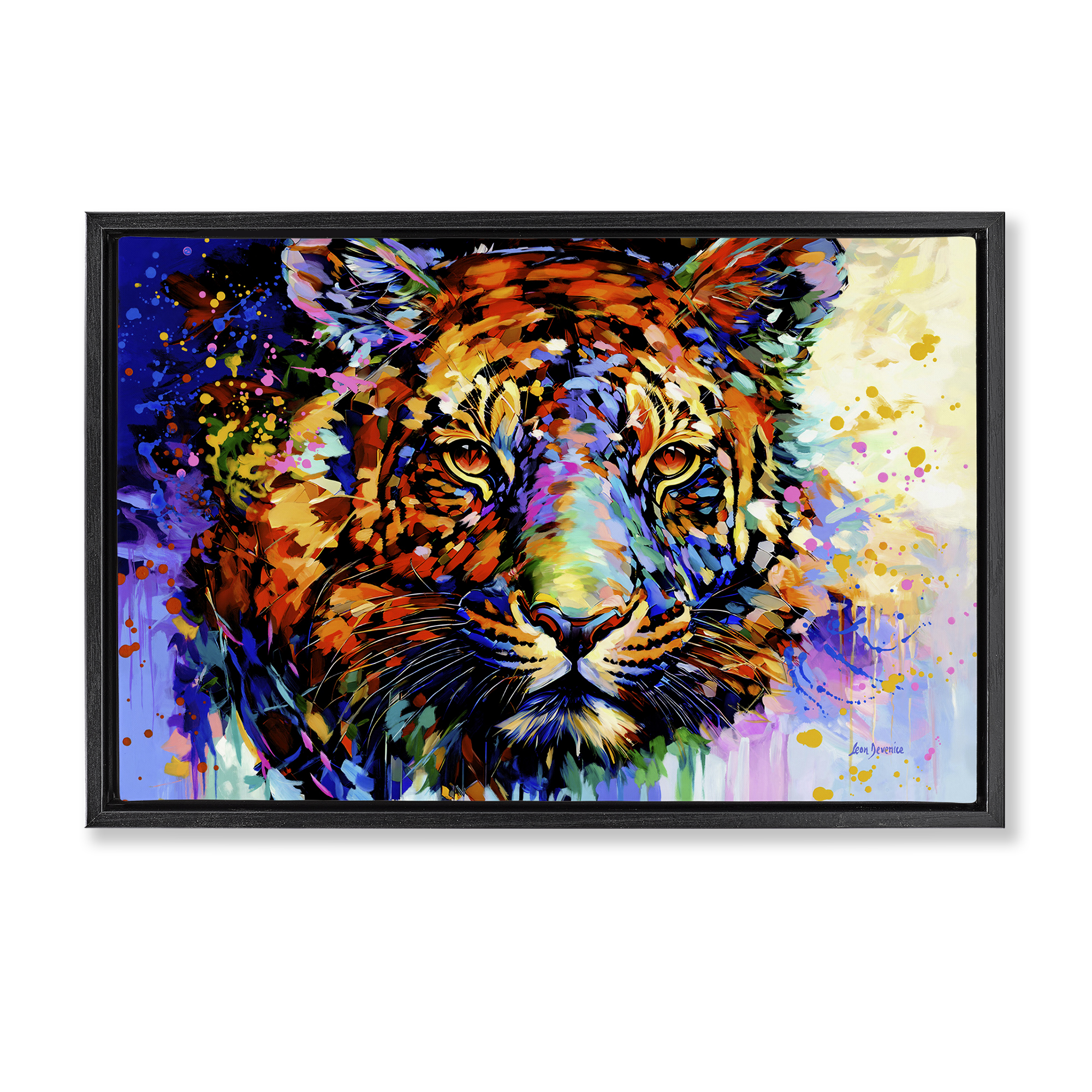 Stupell Industries Tiger's Wild Wonder Animals & Insects Painting Black Floater Framed Canvas Art Print Wall Art, 31 x 21
