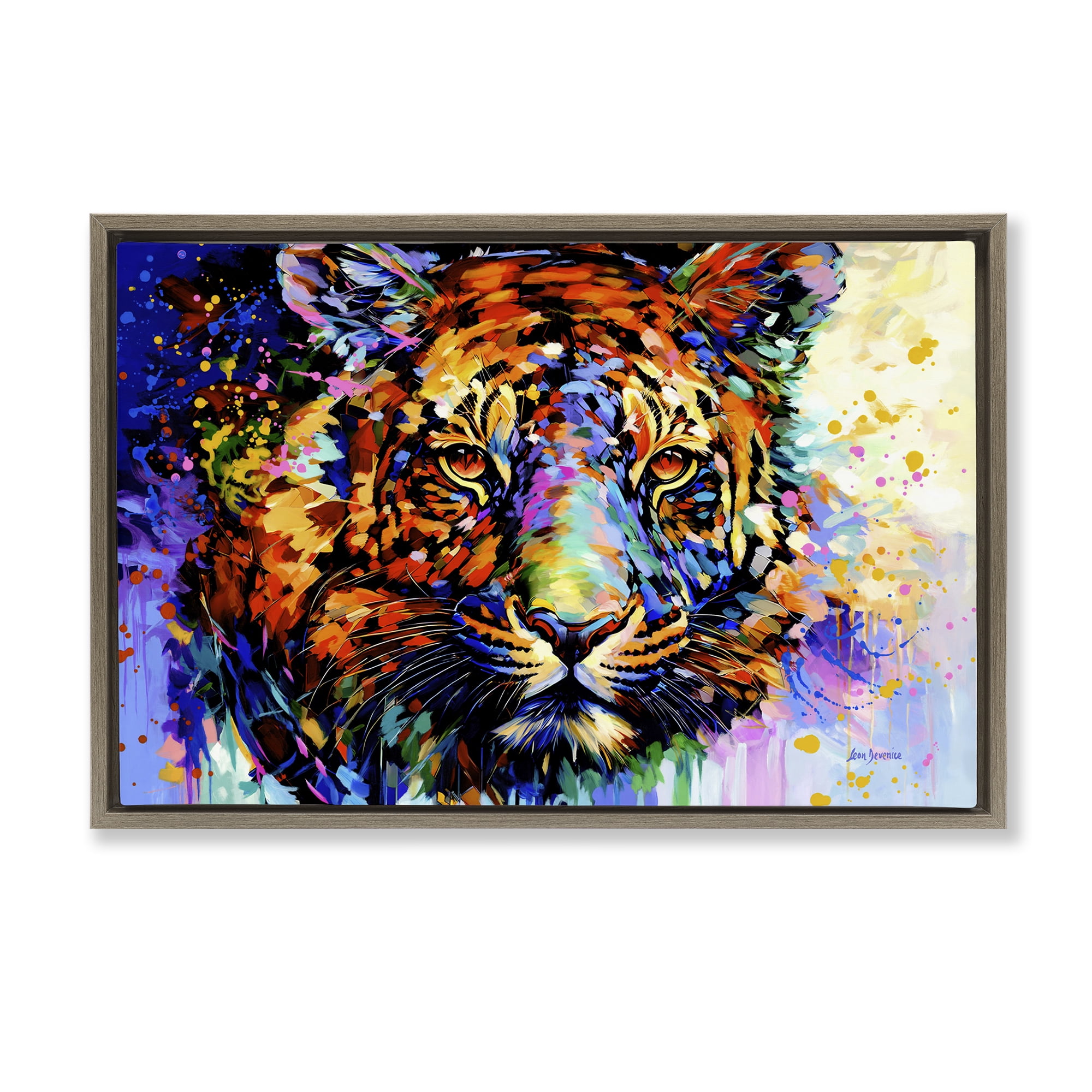 Stupell Industries Tiger's Wild Wonder Animals & Insects Painting Brown Floater Framed Canvas Art Print Wall Art, 31 x 21