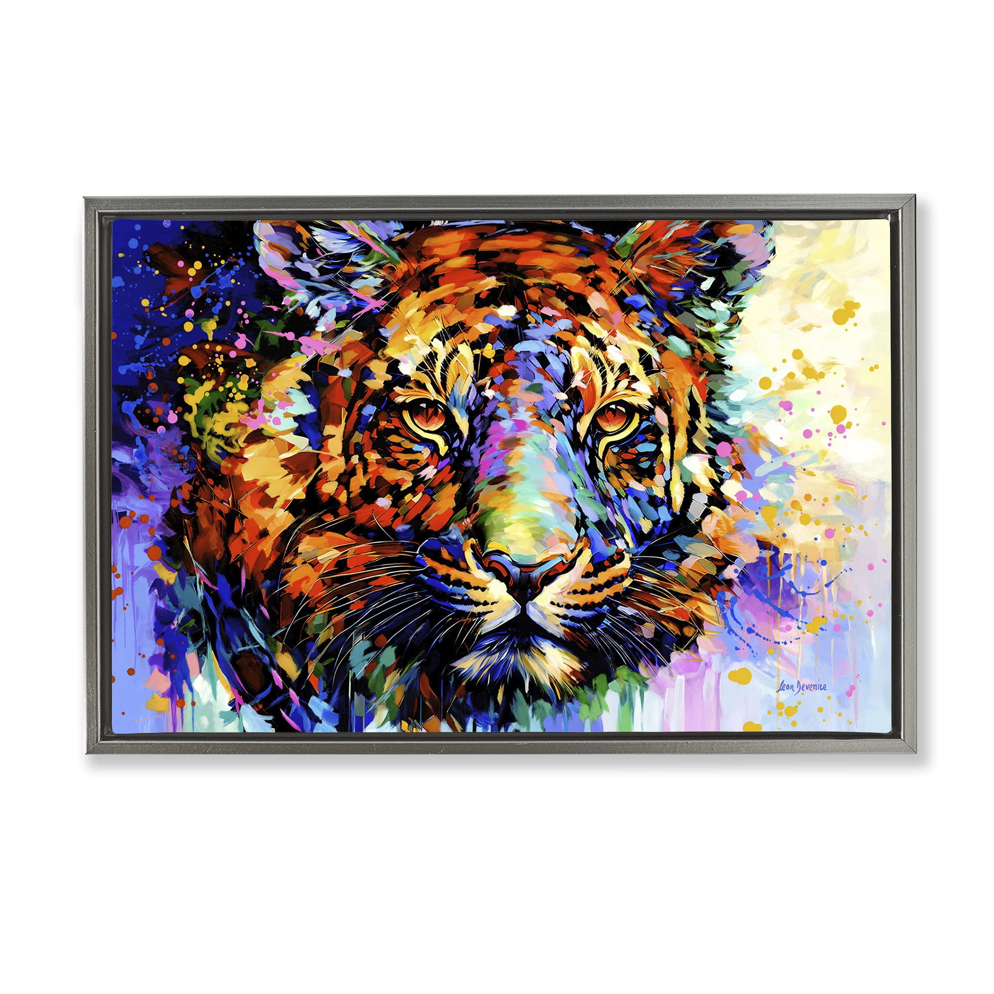 Stupell Industries Tiger's Wild Wonder Animals & Insects Painting Gray Floater Framed Canvas Art Print Wall Art, 31 x 21
