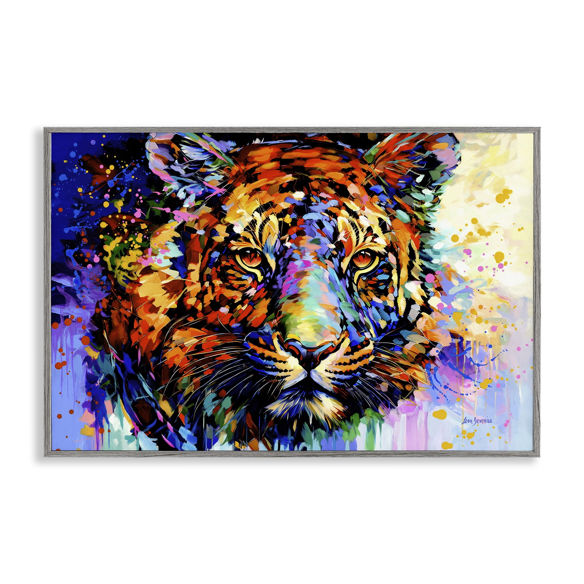 Stupell Industries Tiger's Wild Wonder Animals & Insects Painting Gray Framed Art Print Wall Art, 24 x 16