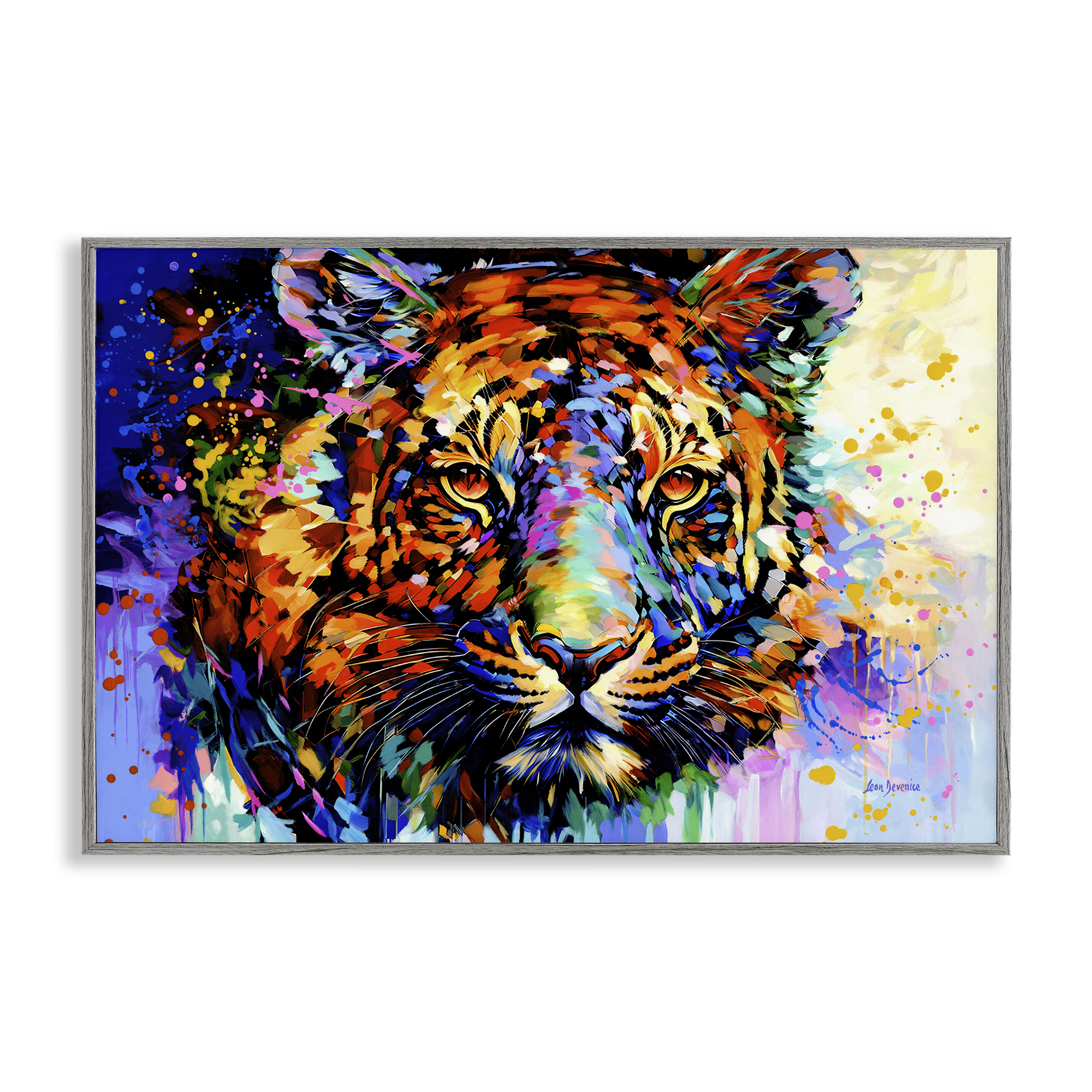Stupell Industries Tiger's Wild Wonder Animals & Insects Painting Gray Framed Art Print Wall Art, 30 x 20
