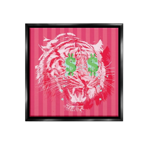 Stupell Industries Tiger with Dollar Symbol Animals & Insects Painting Black Floater Framed Canvas Art Print Wall Art, 18 x 18