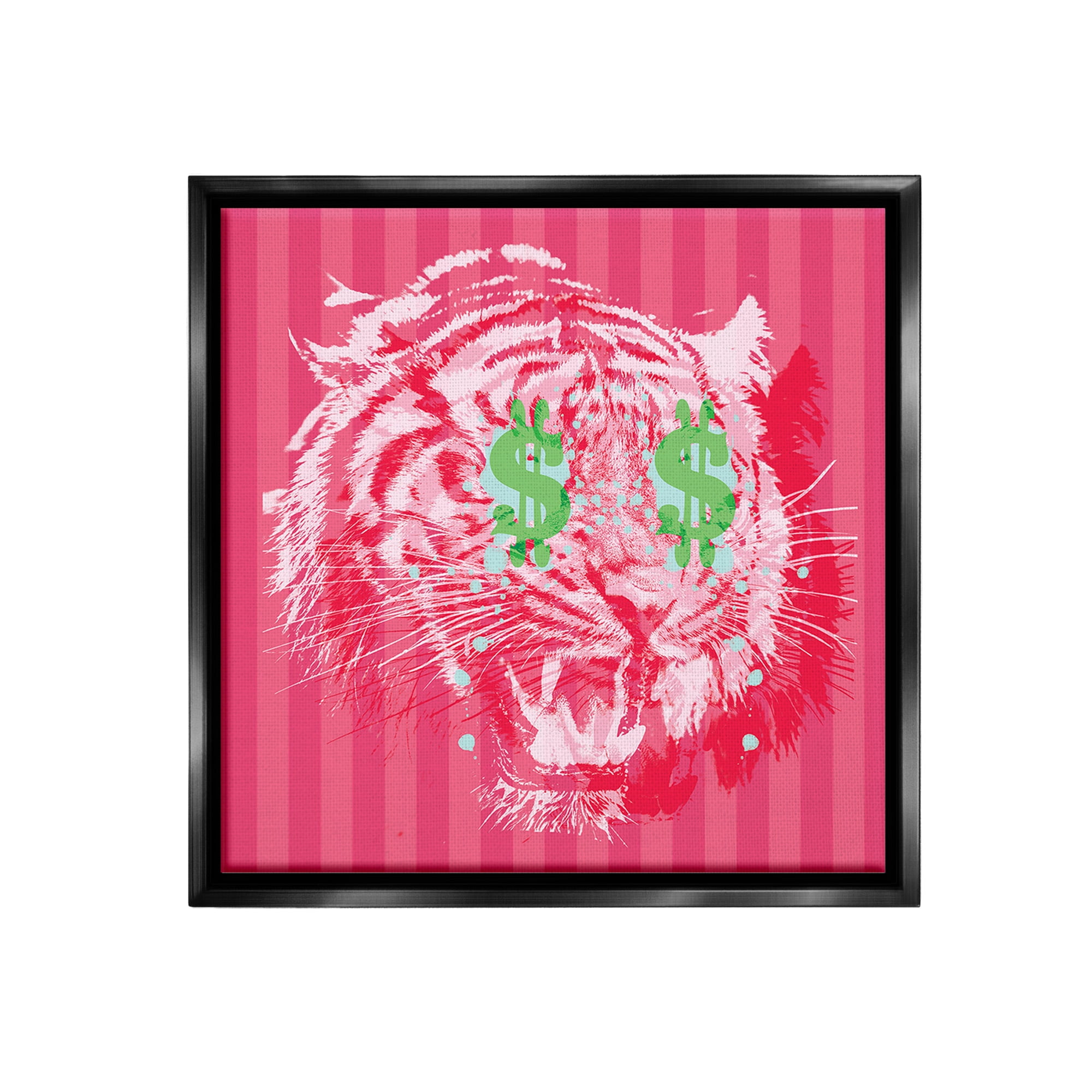 Stupell Industries Tiger with Dollar Symbol Animals & Insects Painting Black Floater Framed Canvas Art Print Wall Art, 25 x 25
