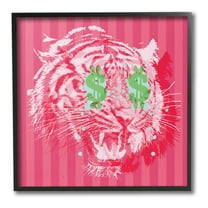 Stupell Industries Tiger with Dollar Symbol Animals & Insects Painting Black Framed Art Print Wall Art, 12 x 12