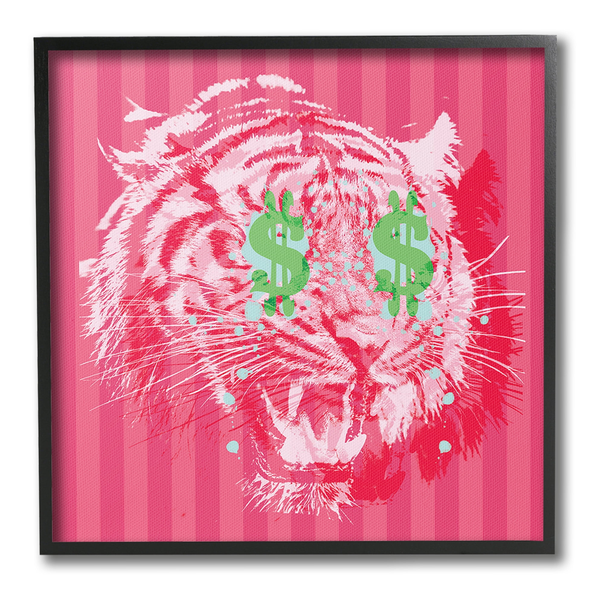 Stupell Industries Tiger with Dollar Symbol Animals & Insects Painting Black Framed Art Print Wall Art, 24 x 24