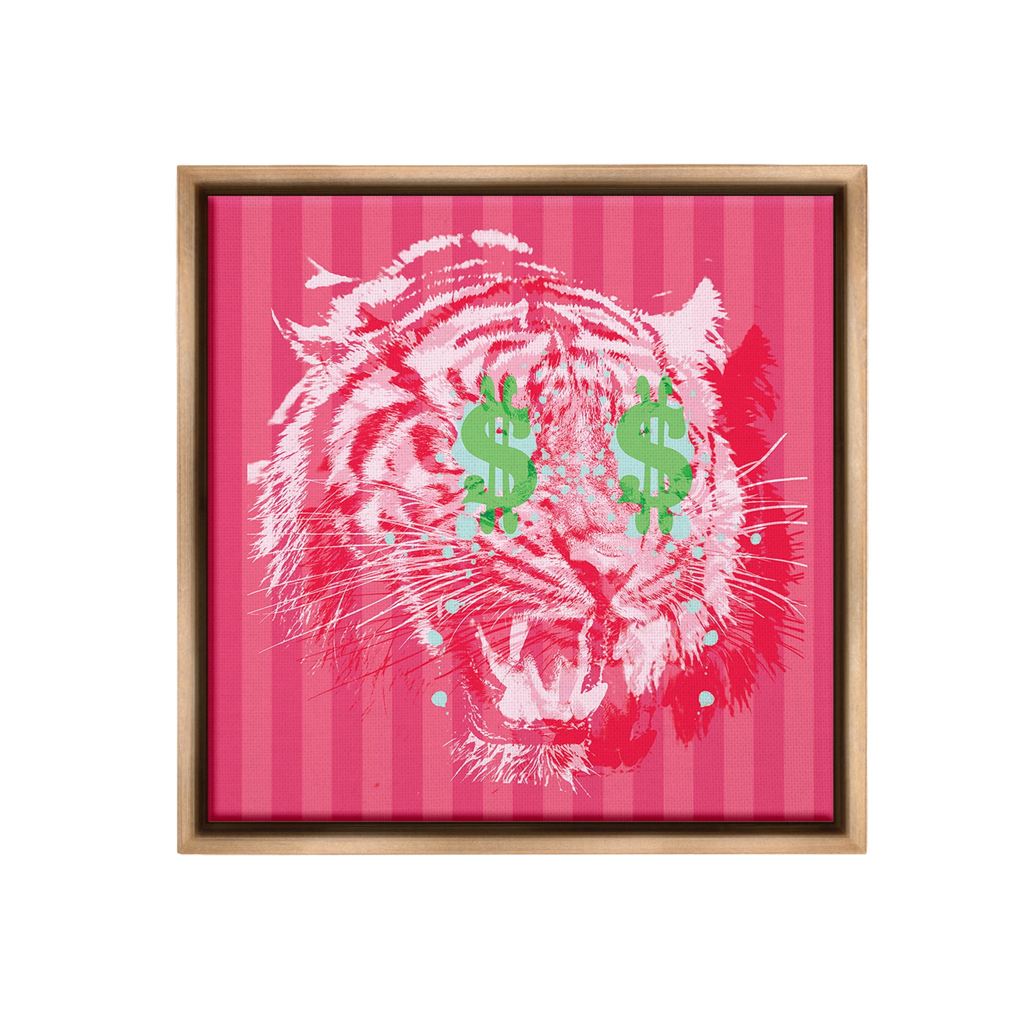 Stupell Industries Tiger with Dollar Symbol Animals & Insects Painting Brown Floater Framed Canvas Art Print Wall Art, 25 x 25