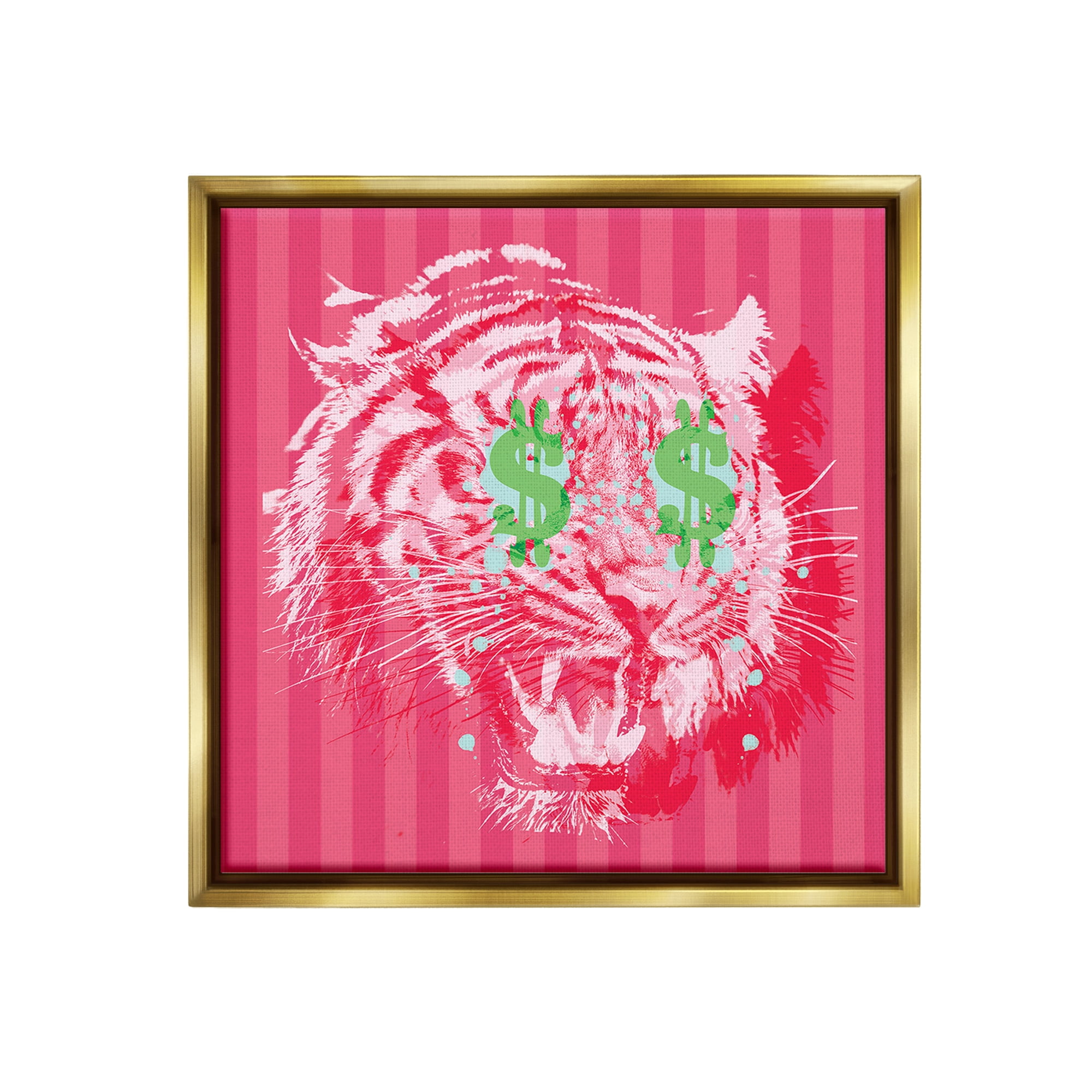 Stupell Industries Tiger with Dollar Symbol Animals & Insects Painting Gold Floater Framed Canvas Art Print Wall Art, 18 x 18