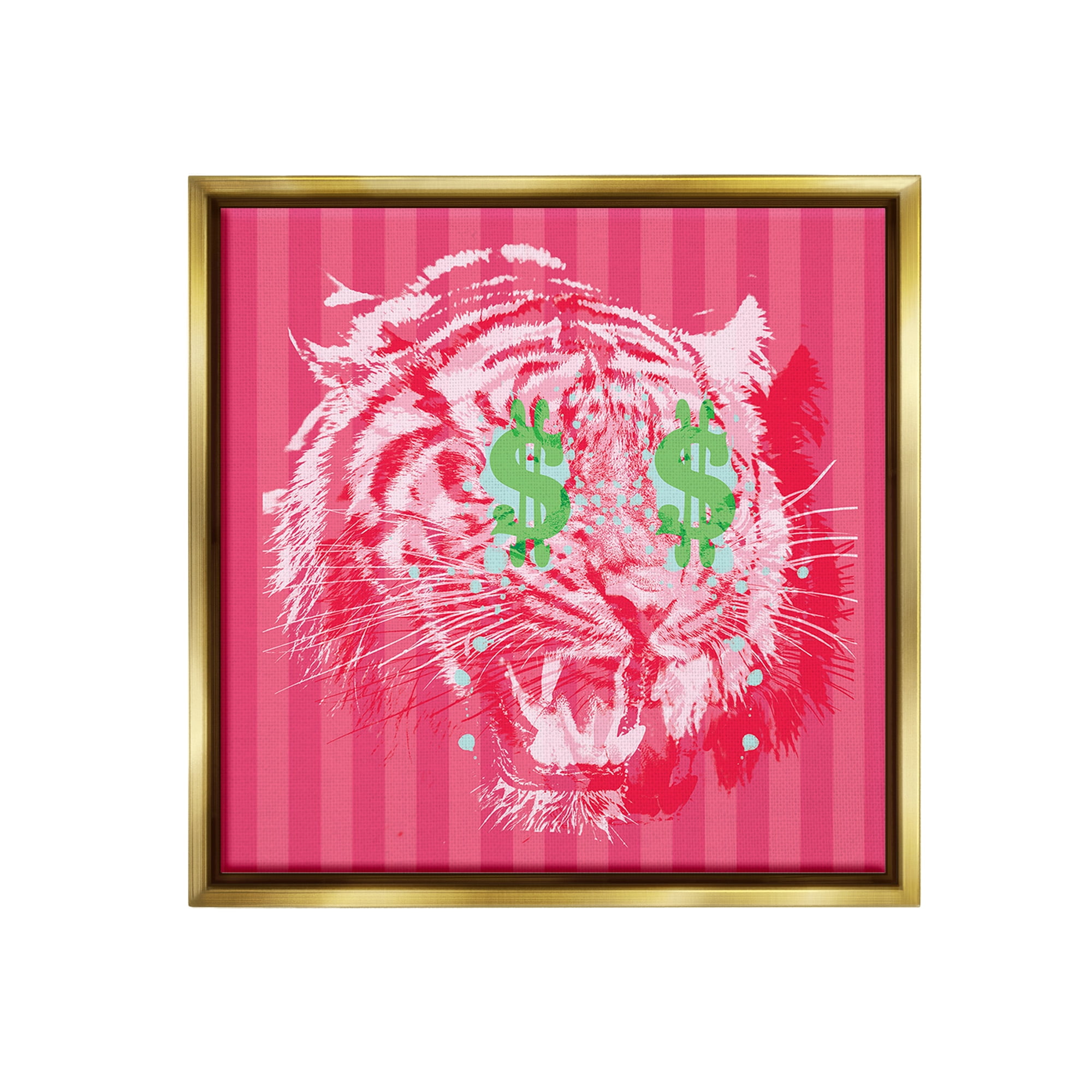 Stupell Industries Tiger with Dollar Symbol Animals & Insects Painting Gold Floater Framed Canvas Art Print Wall Art, 25 x 25