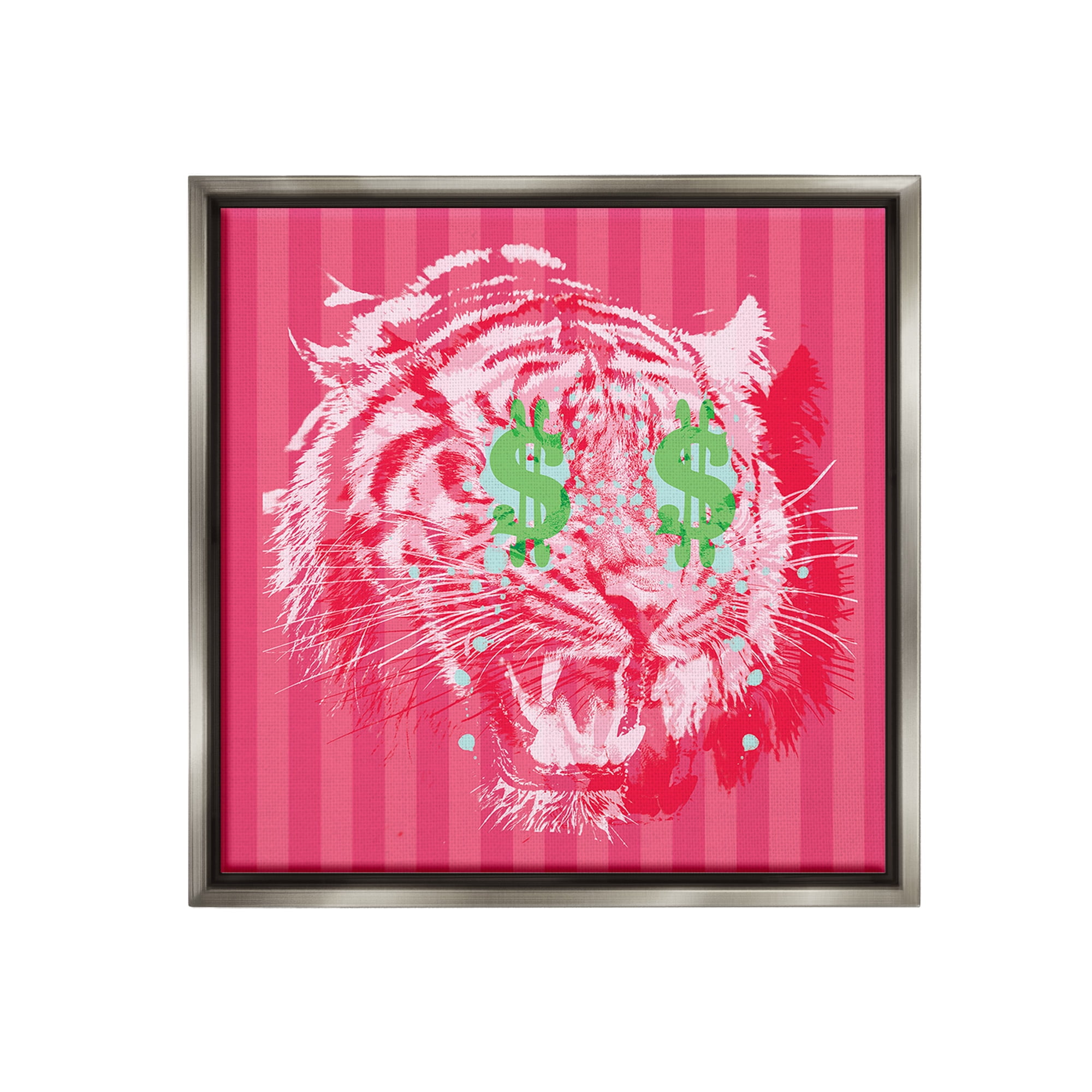 Stupell Industries Tiger with Dollar Symbol Animals & Insects Painting Gray Floater Framed Canvas Art Print Wall Art, 18 x 18