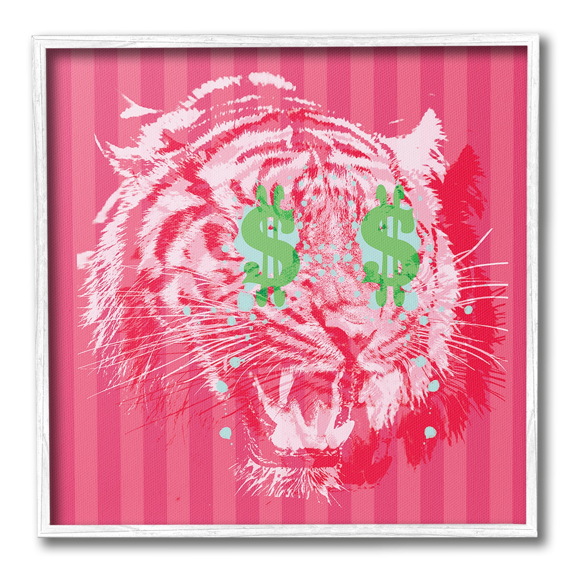 Stupell Industries Tiger with Dollar Symbol Animals & Insects Painting White Framed Art Print Wall Art, 12 x 12