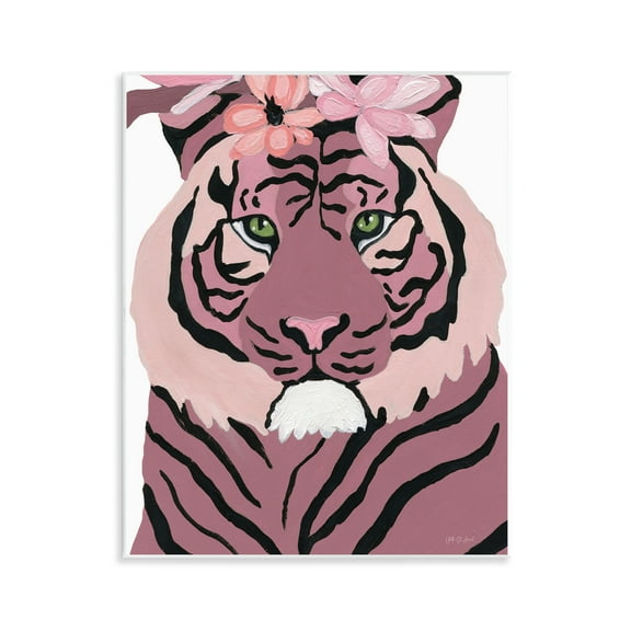 Stupell Industries Tiger with Pink Blooms Animals & Insects Painting Unframed Art Print Wall Art, 11 x 14