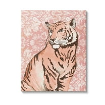 Stupell Industries Tiger with Vintage Pattern Animals & Insects Painting Gallery Wrapped Canvas Art Print Wall Art, 16 x 20