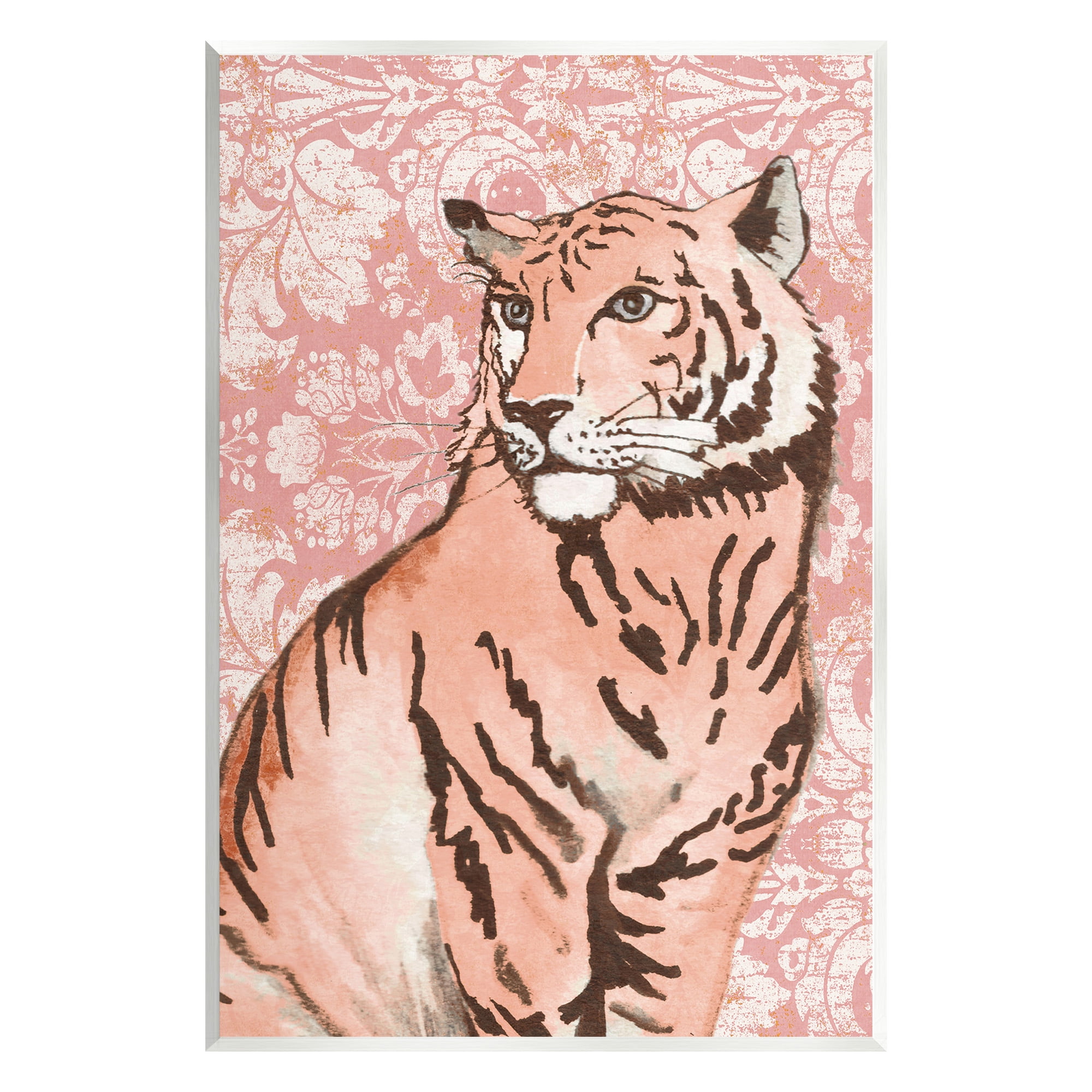 Stupell Industries Tiger with Vintage Pattern Animals & Insects Painting Unframed Art Print Wall Art, 13 x 19