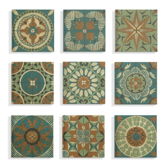 Stupell Industries Tile Painting Pattern Orange Blue Abstract Designs Canvas Wall Art by Chariklia Zarris, 9 Piece, 12" x 12"