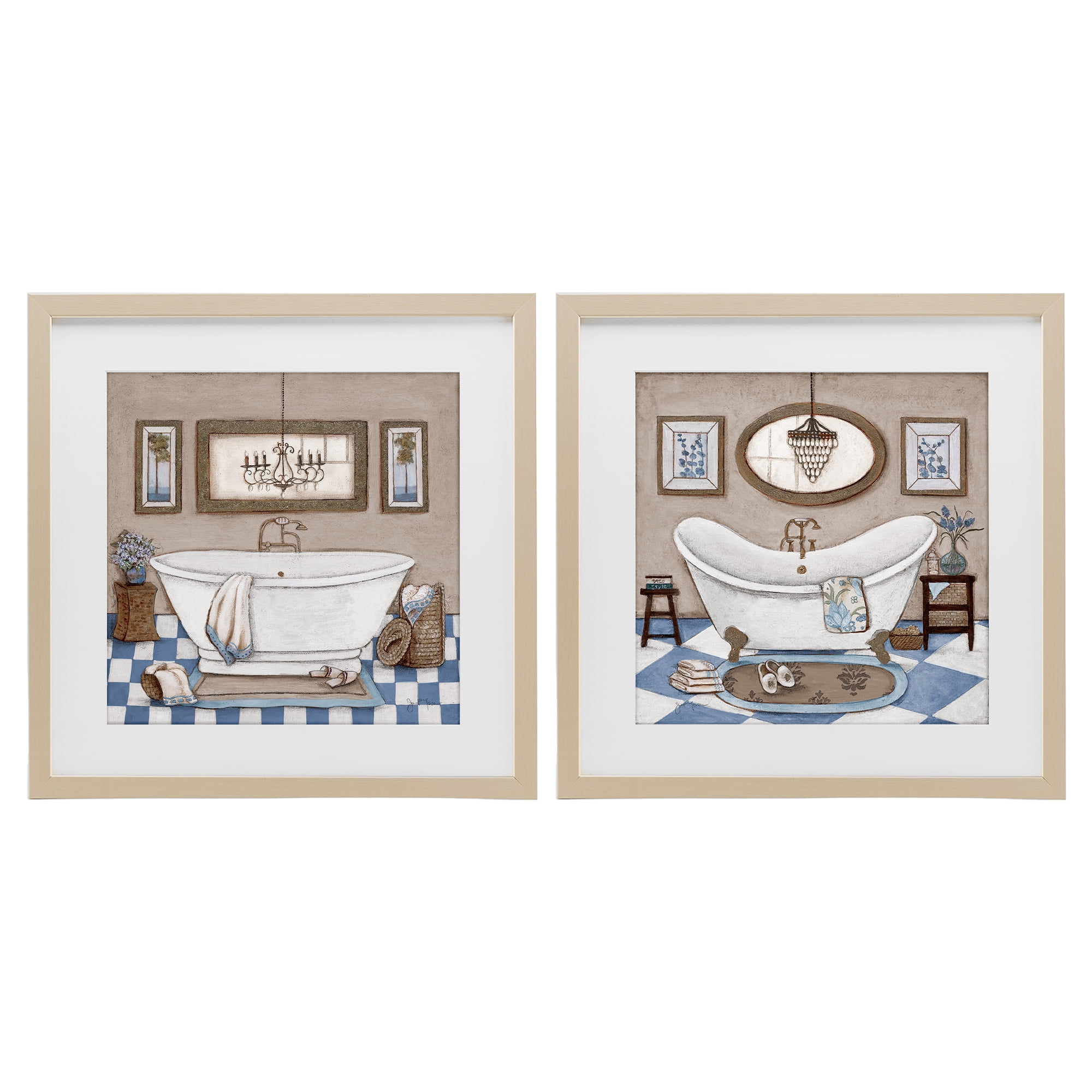 Stupell Industries Tiled Bathroom Views 2 Piece Birch Framed Print Under Glass Set, design by Janet Tava