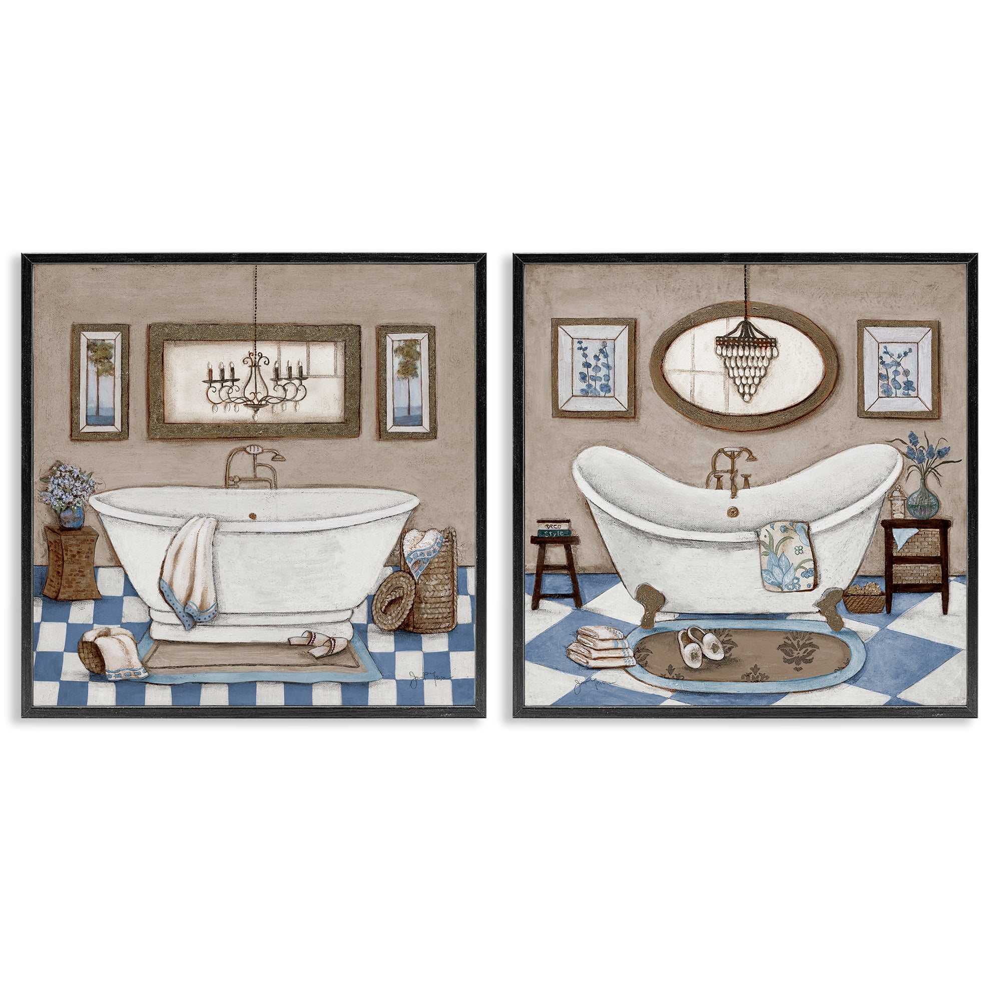 Stupell Industries Tiled Bathroom Views 2 Piece Black Framed Giclee Art Set, design by Janet Tava