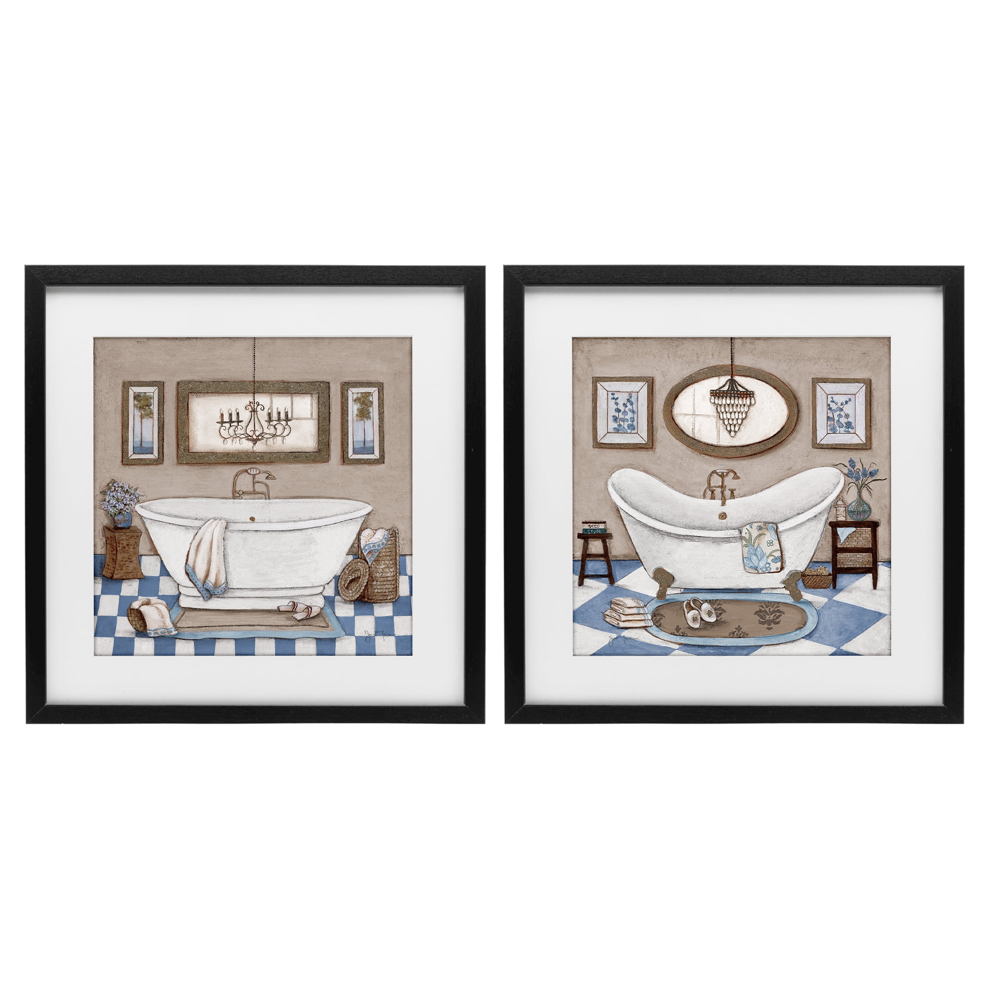 Stupell Industries Tiled Bathroom Views 2 Piece Black Framed Print Under Glass Set, design by Janet Tava