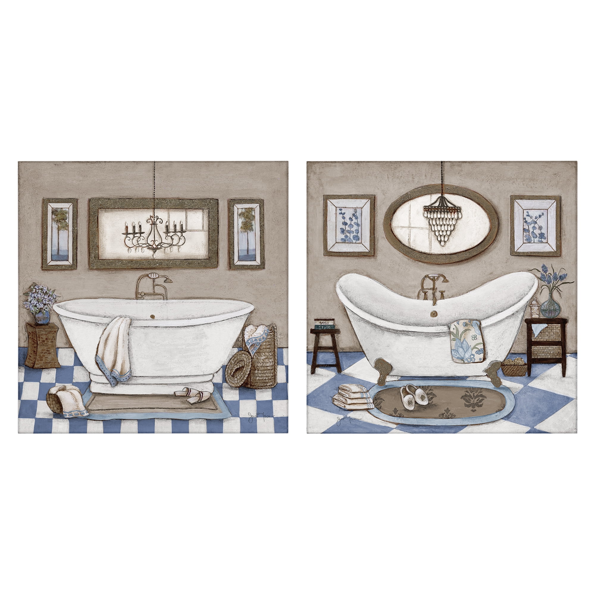 Stupell Industries Tiled Bathroom Views 2 Piece Canvas Wall Art Set, design by Janet Tava