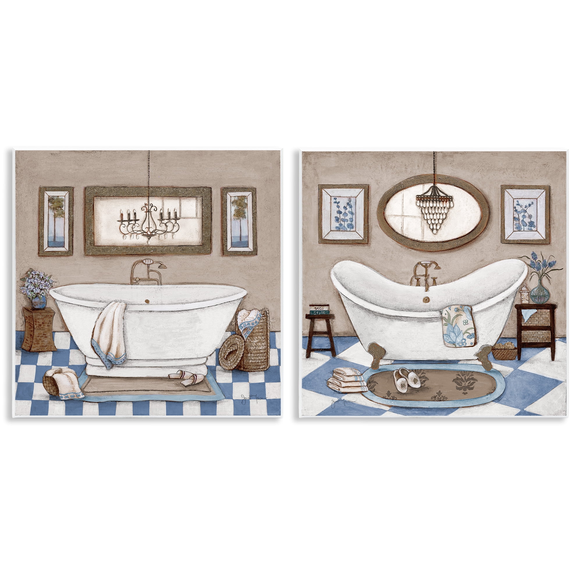 Stupell Industries Tiled Bathroom Views 2 Piece Wall Plaque Art Set, design by Janet Tava