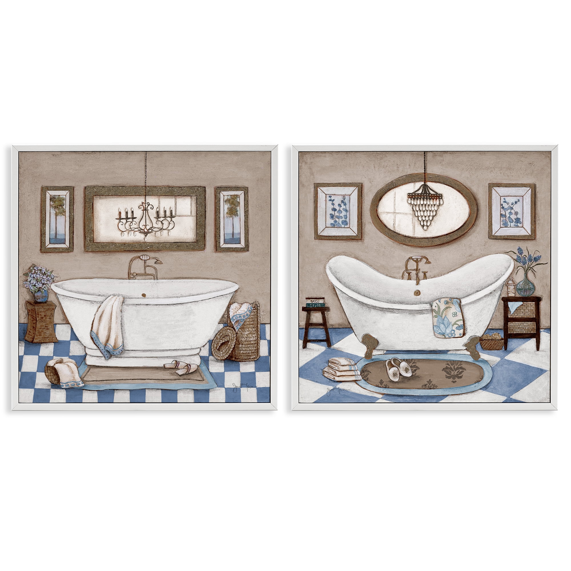 Stupell Industries Tiled Bathroom Views 2 Piece White Framed Giclee Art ...