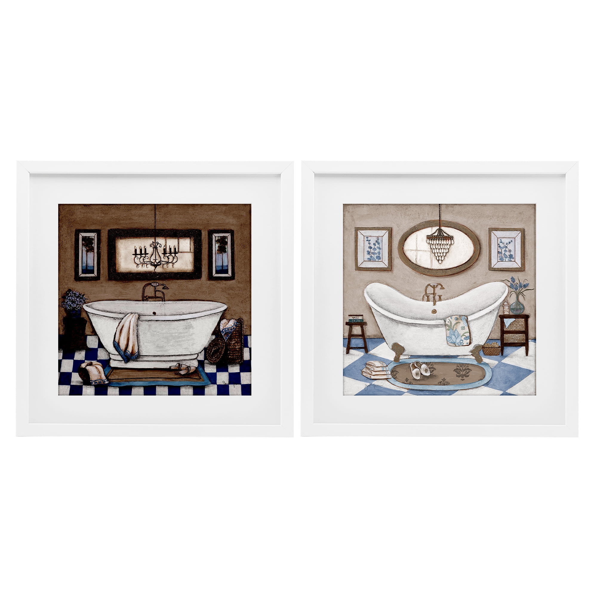Stupell Industries Tiled Bathroom Views 2 Piece White Framed Print Under Glass Set, design by Janet Tava