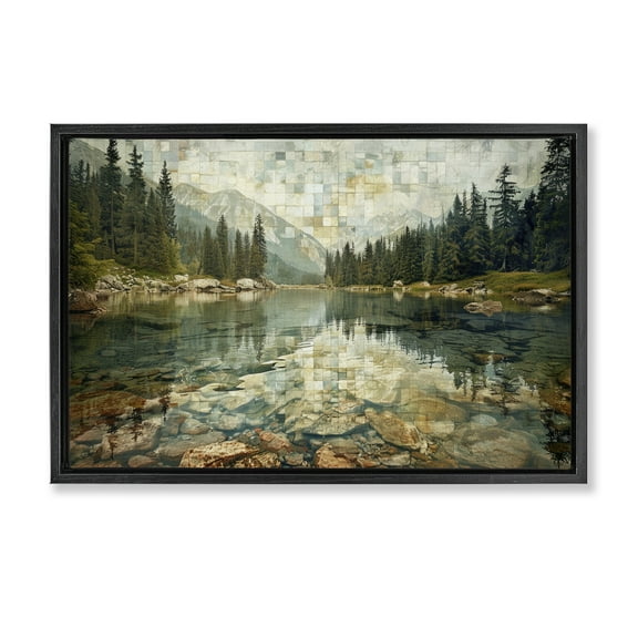 Stupell Industries Tiled Mountain Landscape Landscape & Nature Painting Black Floater Framed Canvas Art Print Wall Art, 25 x 17