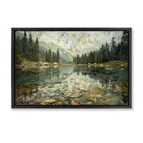 Stupell Industries Tiled Mountain Landscape Landscape & Nature Painting Black Floater Framed Canvas Art Print Wall Art, 25 x 17