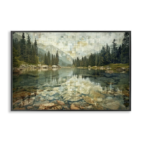 Stupell Industries Tiled Mountain Landscape Landscape & Nature Painting Black Framed Art Print Wall Art, 18 x 12