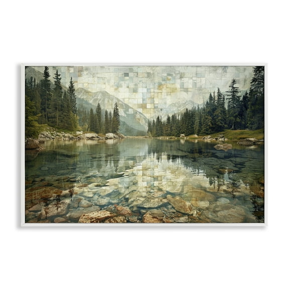 Stupell Industries Tiled Mountain Landscape Landscape & Nature Painting White Framed Art Print Wall Art, 24 x 16