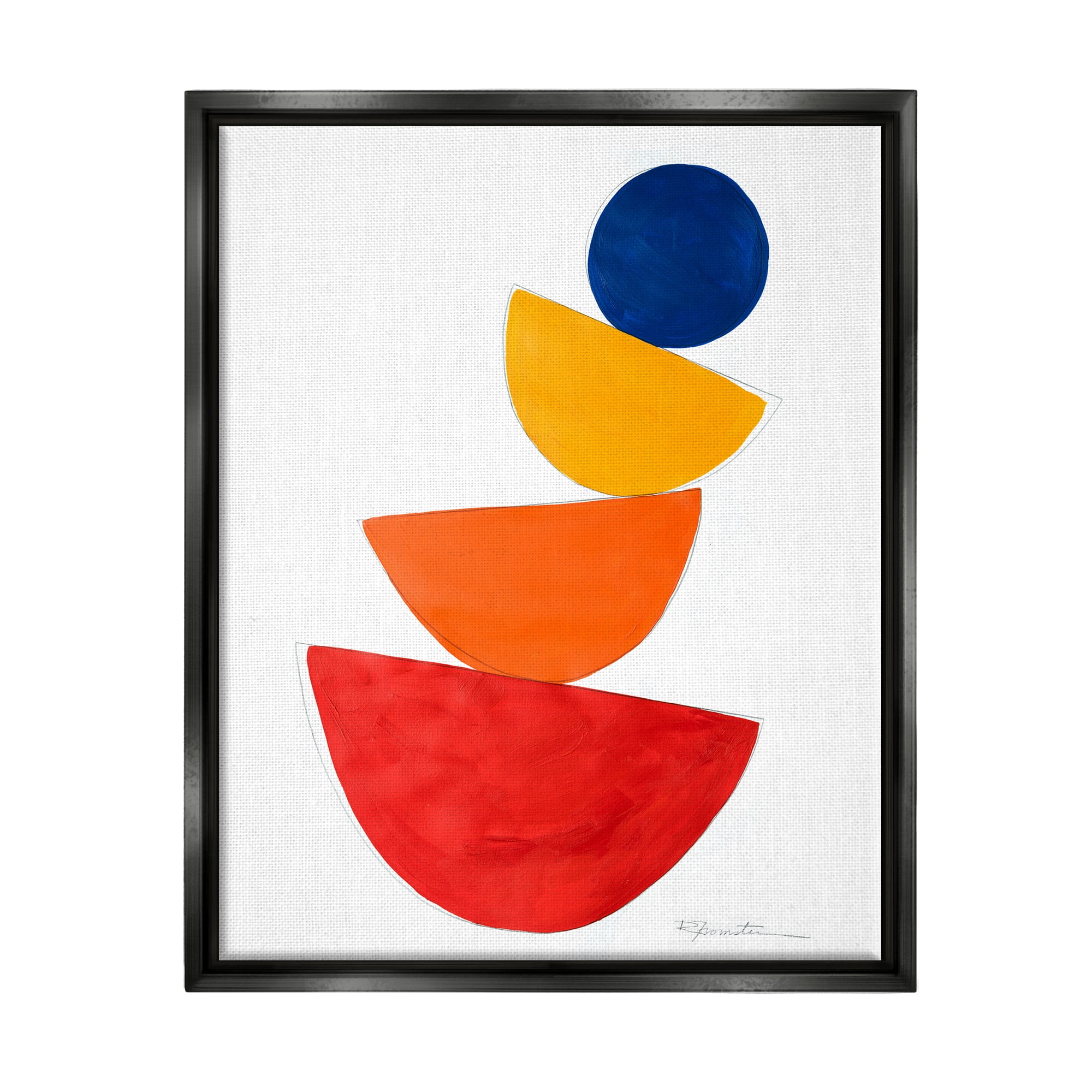 Stupell Industries Tilting Balancing Shapes Abstract Painting Black Floater Framed Canvas Art Print Wall Art, 25 x 31